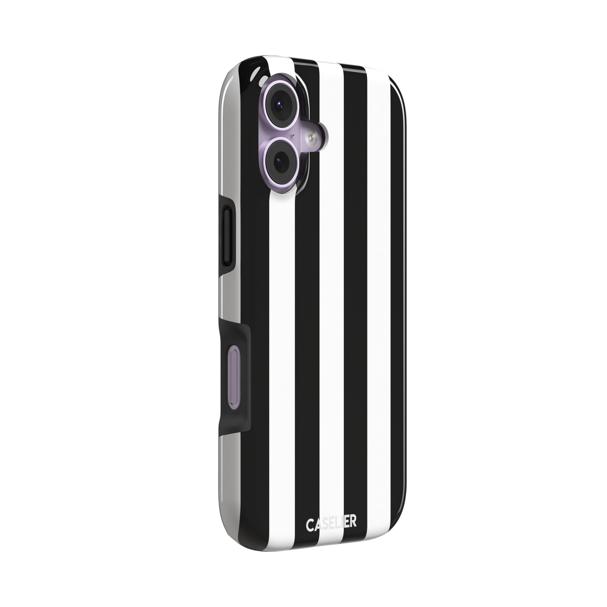 Bold Stripes phone case in black and white vertical stripes on, phone case by Caselier — tough case, left view