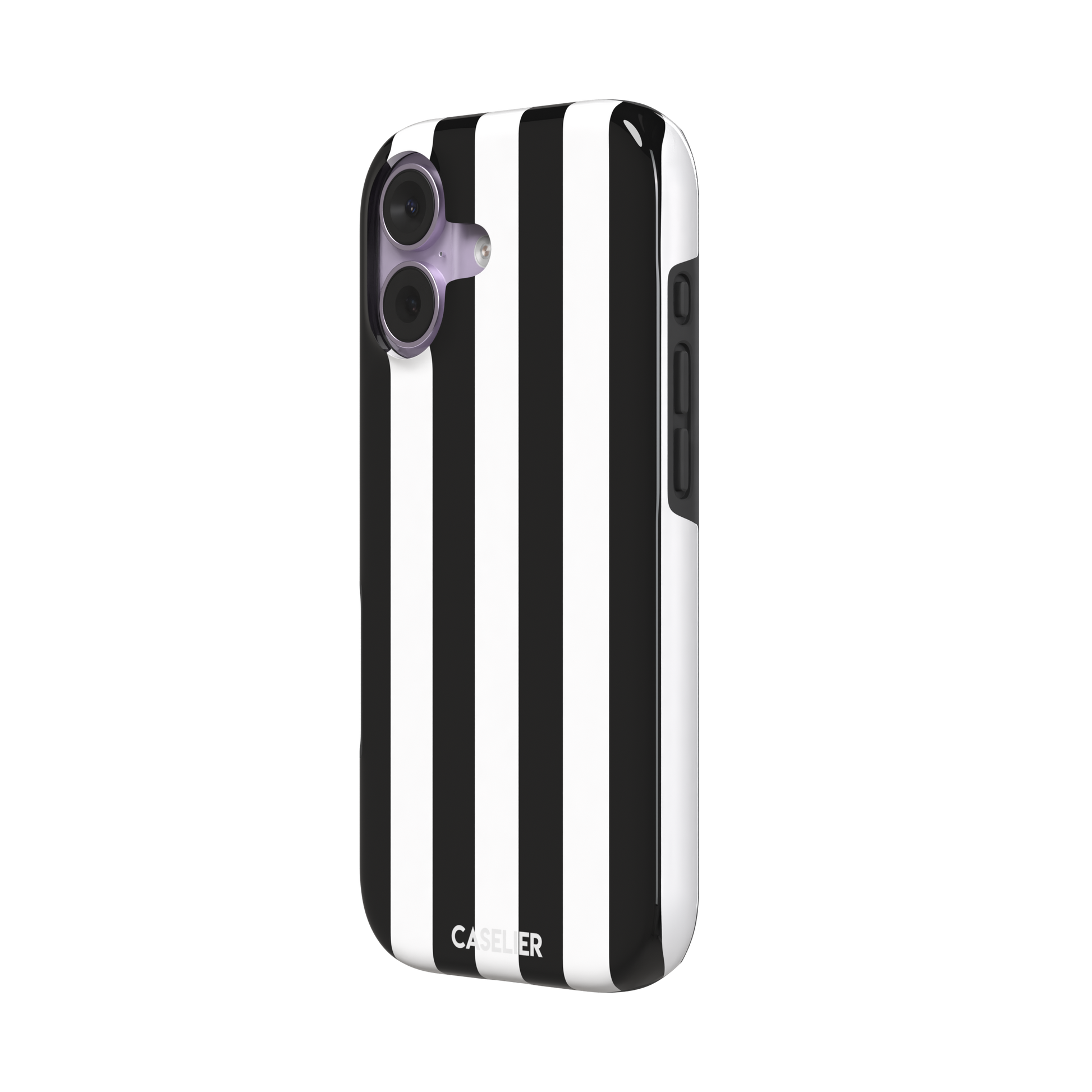 Bold Stripes phone case in black and white vertical stripes on, phone case by Caselier — tough case, right view