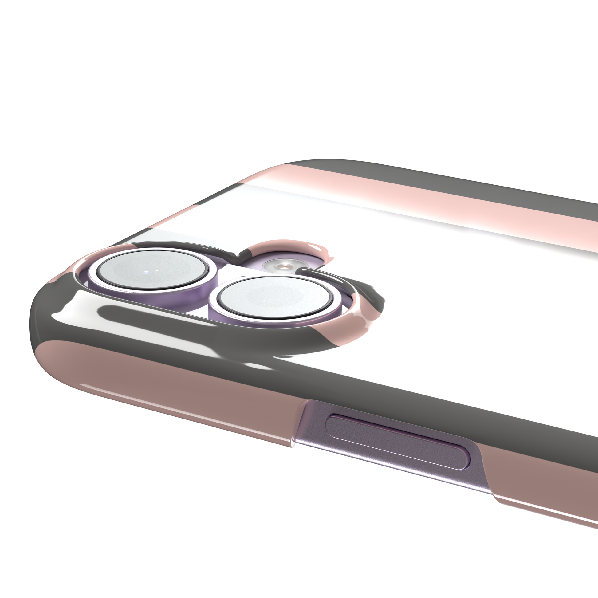 Bold Stripes phone case in charcoal grey and blush pink vertical stripes, phone case by Caselier — snap case, volume buttons detail