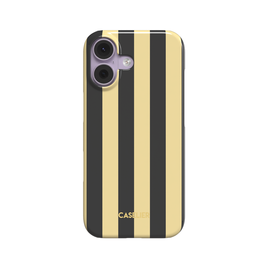 Bold vertical stripes in warm yellow and charcoal gray on a glossy phone case by Caselier - snap case, front view | Caselier