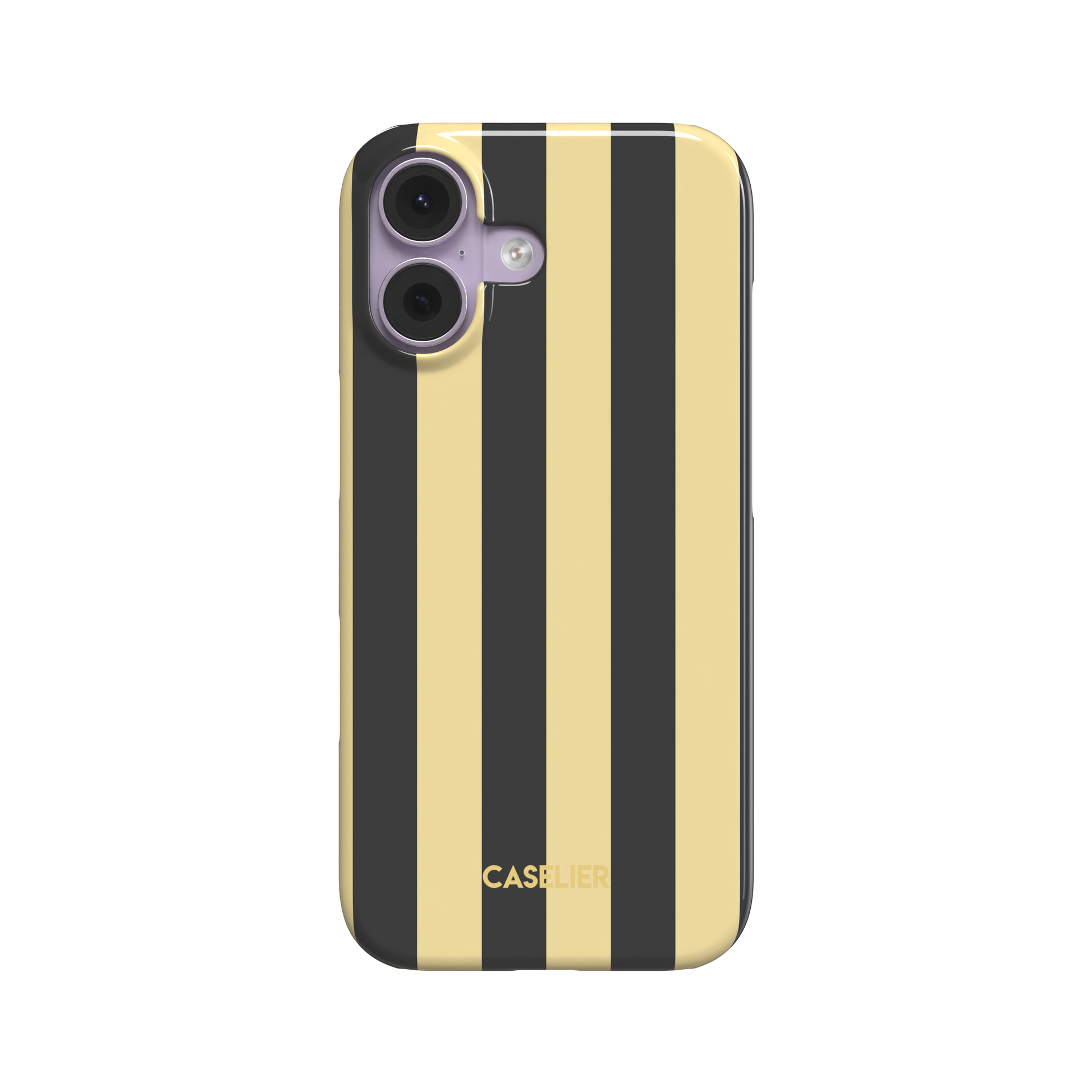 Bold vertical stripes in warm yellow and charcoal gray on a glossy phone case by Caselier - snap case, front view | Caselier
