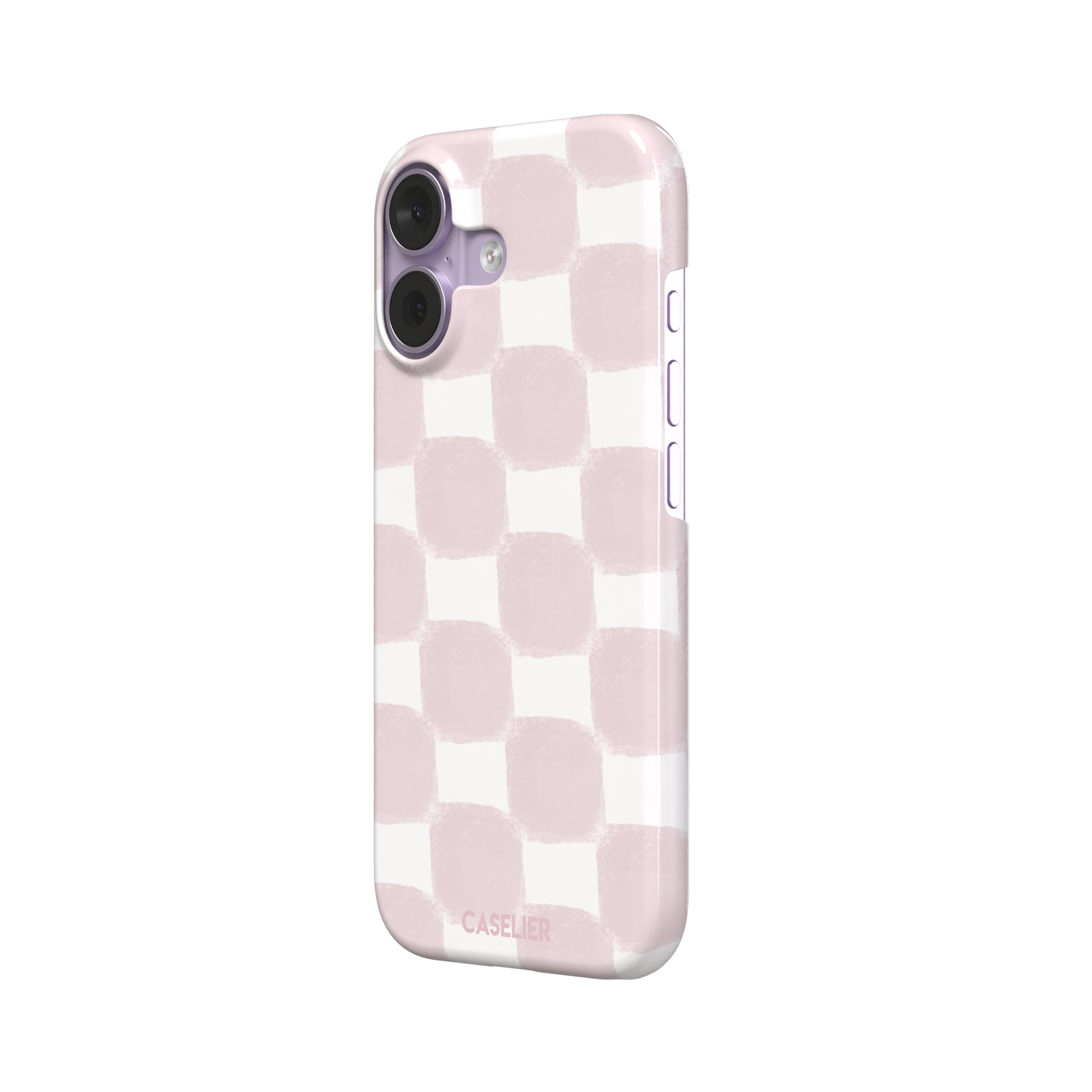 Bricks phone case in dusty pink and white hand-painted checkerboard pattern, phone case by Caselier — snap case, right view