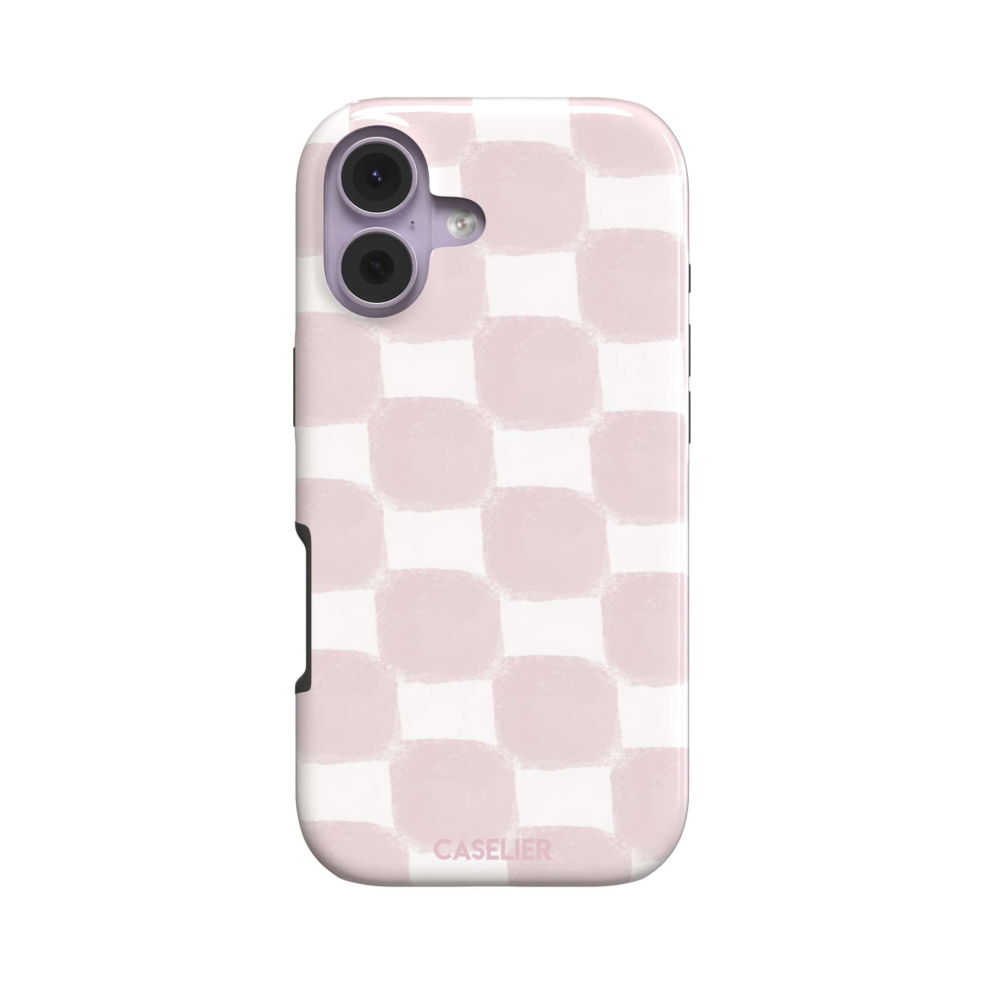 Bricks phone case in dusty pink and white hand-painted checkerboard pattern, phone case by Caselier — tough case, front view
