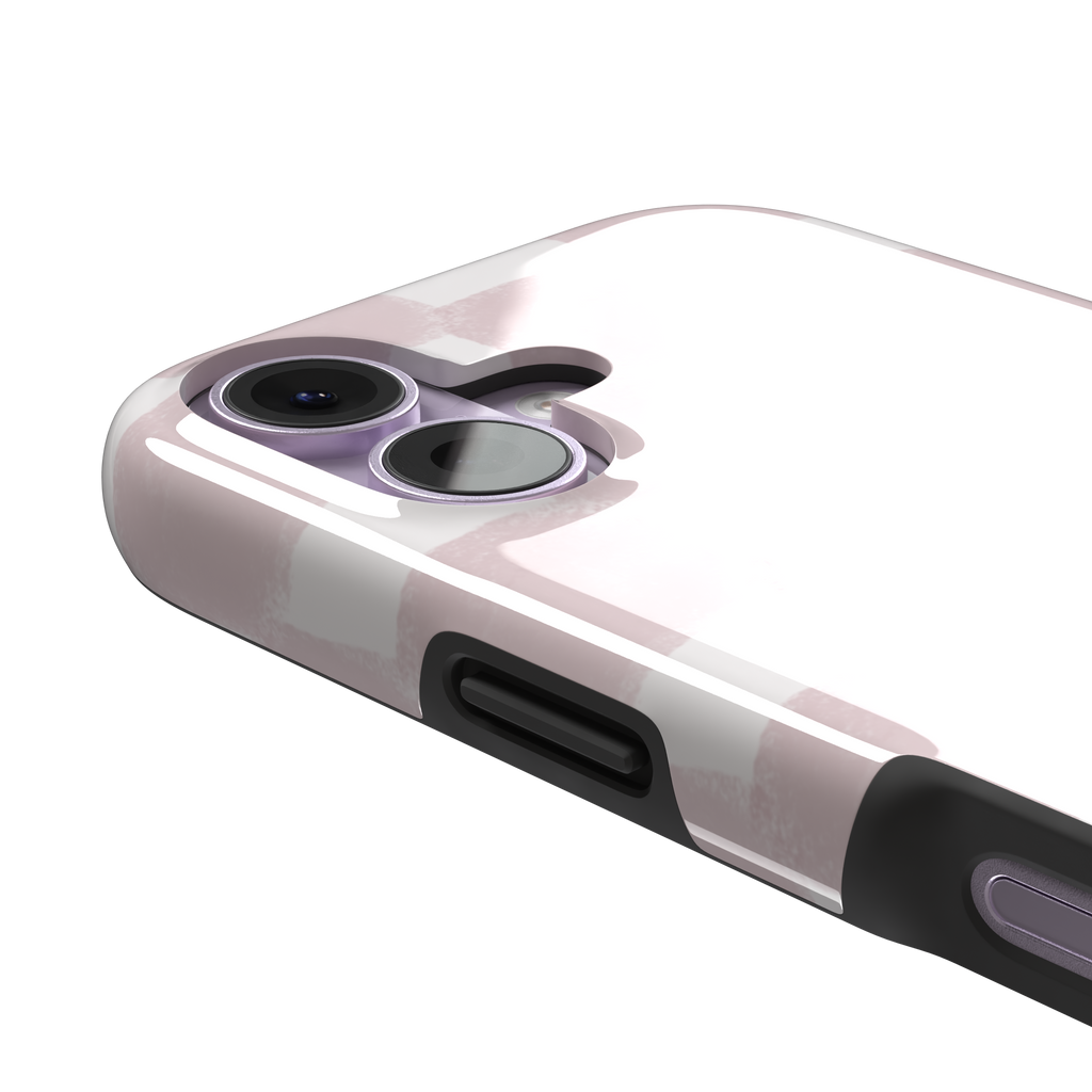 Bricks phone case in dusty pink and white hand-painted checkerboard pattern, phone case by Caselier — tough case, volume buttons detail