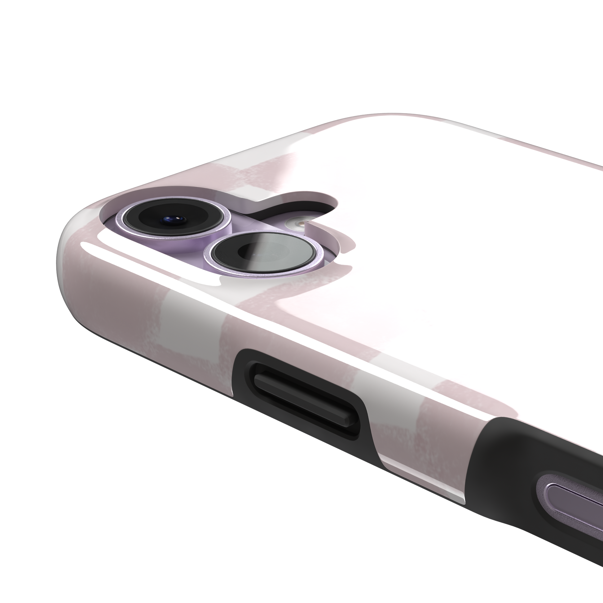 Bricks phone case in dusty pink and white hand-painted checkerboard pattern, phone case by Caselier — tough case, volume buttons detail