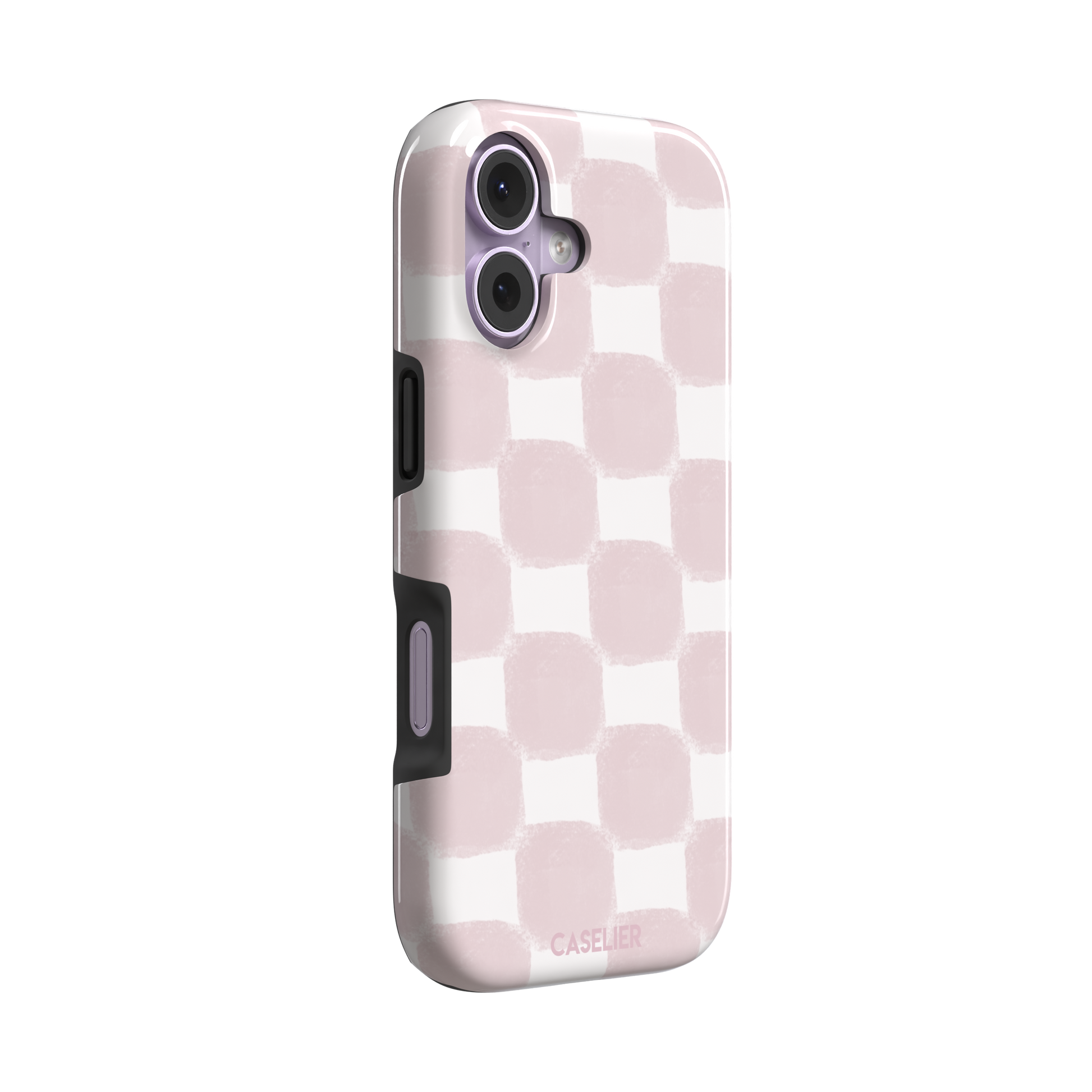 Bricks phone case in dusty pink and white hand-painted checkerboard pattern, phone case by Caselier — tough case, left view