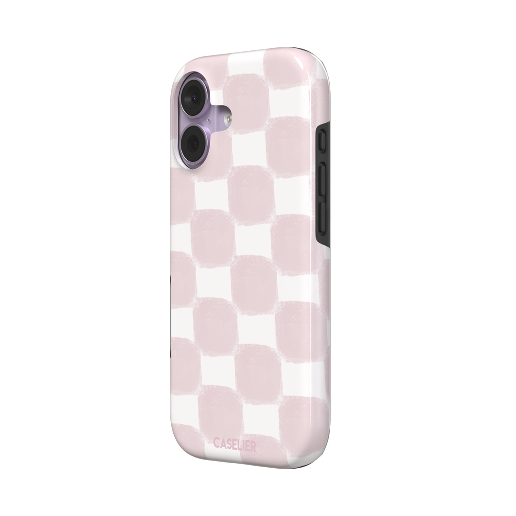 Bricks phone case in dusty pink and white hand-painted checkerboard pattern, phone case by Caselier — tough case, right view