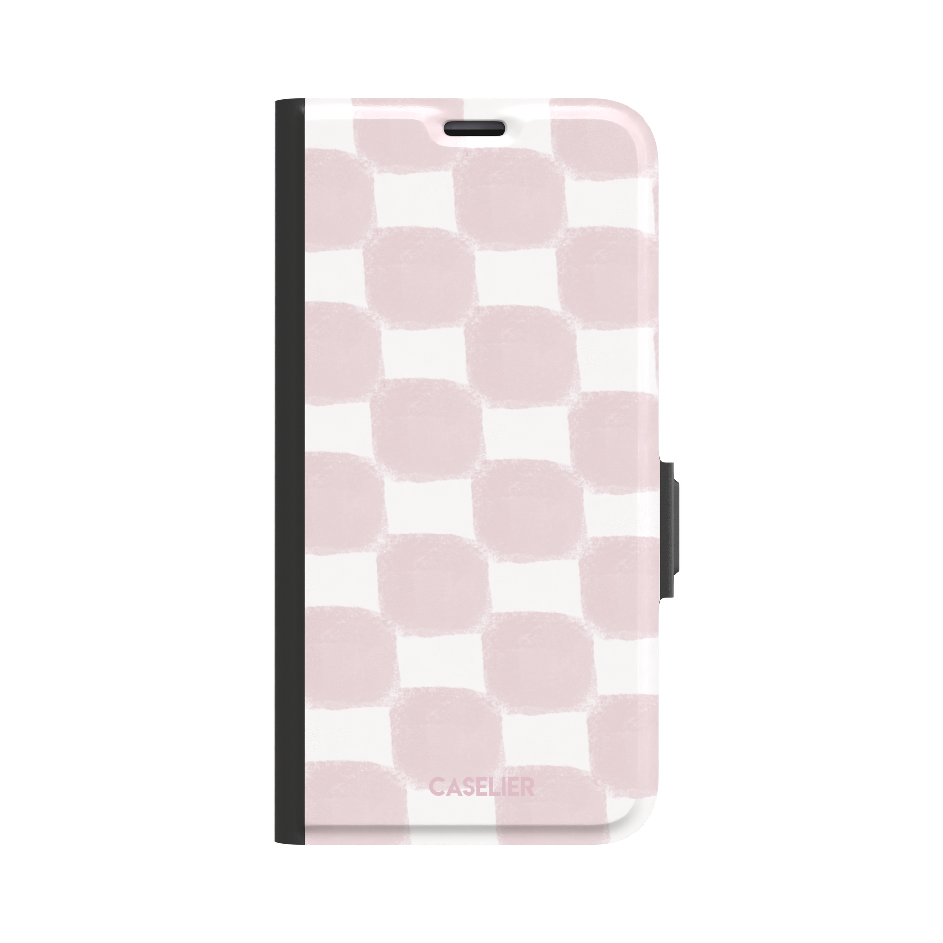Bricks phone case in dusty pink and white hand-painted checkerboard pattern, phone case by Caselier — wallet case, front view