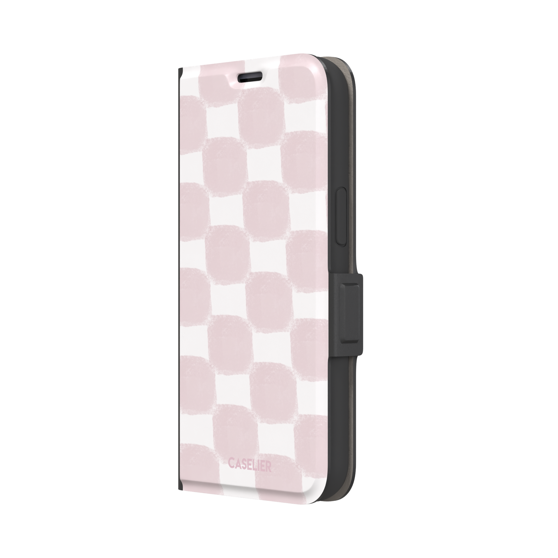 Bricks phone case in dusty pink and white hand-painted checkerboard pattern, phone case by Caselier — wallet case, right view