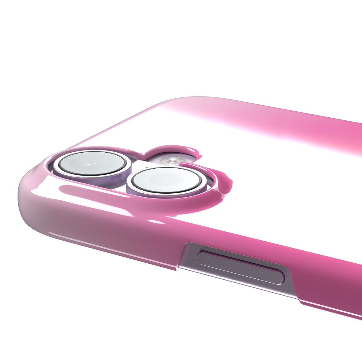Bubblegum, glowing gradient blending soft lilac into vivid coral-pink tones, snap case, volume buttons detail, phone case by Caselier