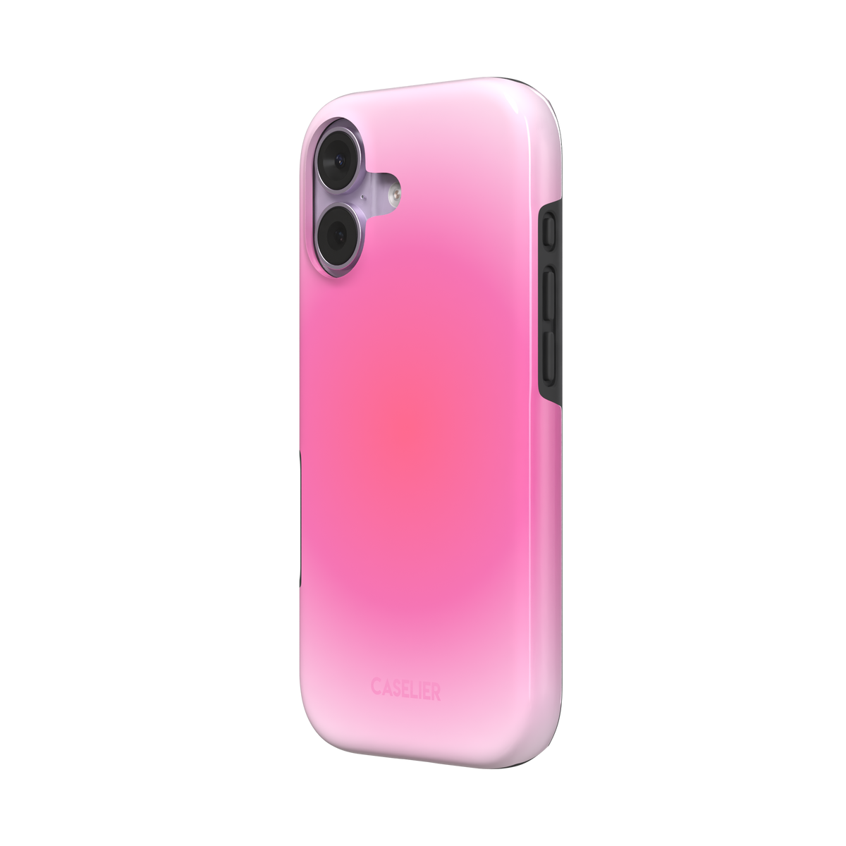 Bubblegum, glowing gradient blending soft lilac into vivid coral-pink tones, tough case, right view, phone case by Caselier