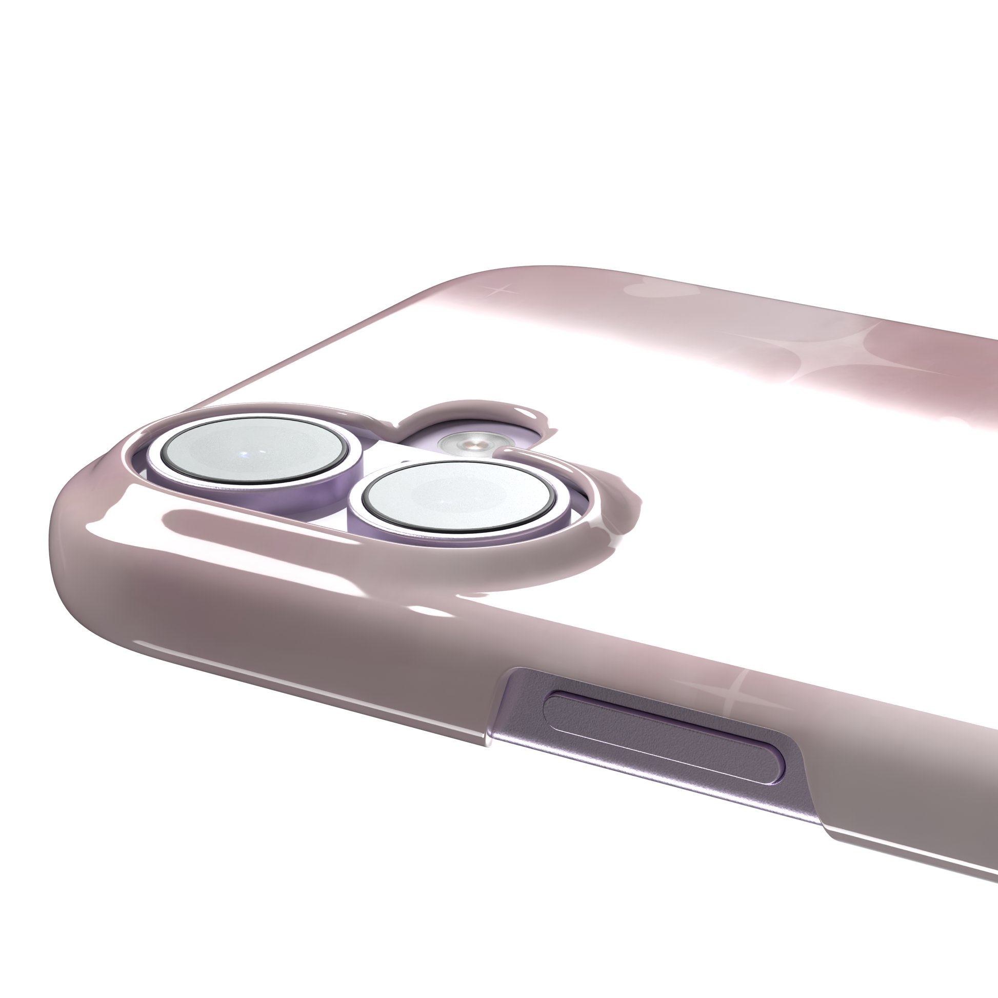 Bunnie-Boo phone case in soft pink featuring a kawaii cream bunny with pink headphones and a bow against a sparkly rose sky with hearts, phone case by Caselier — snap case, volume buttons detail