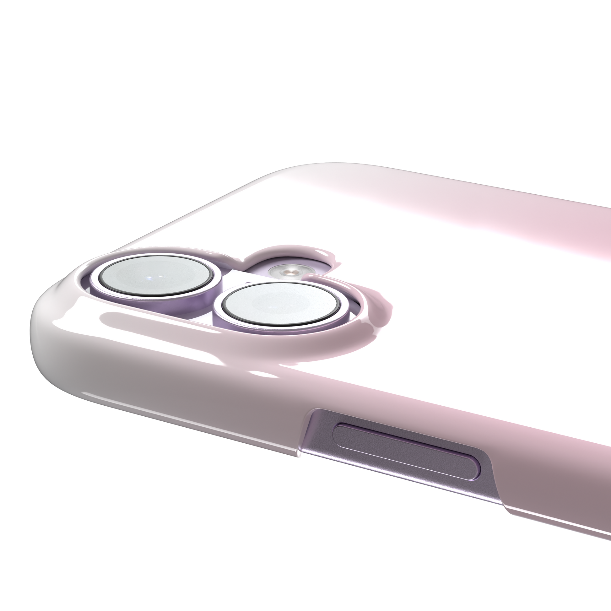 Butterfly phone case with a soft white butterfly silhouette on a blush pink gradient background, Coquette collection phone case by Caselier — snap case, volume buttons detail