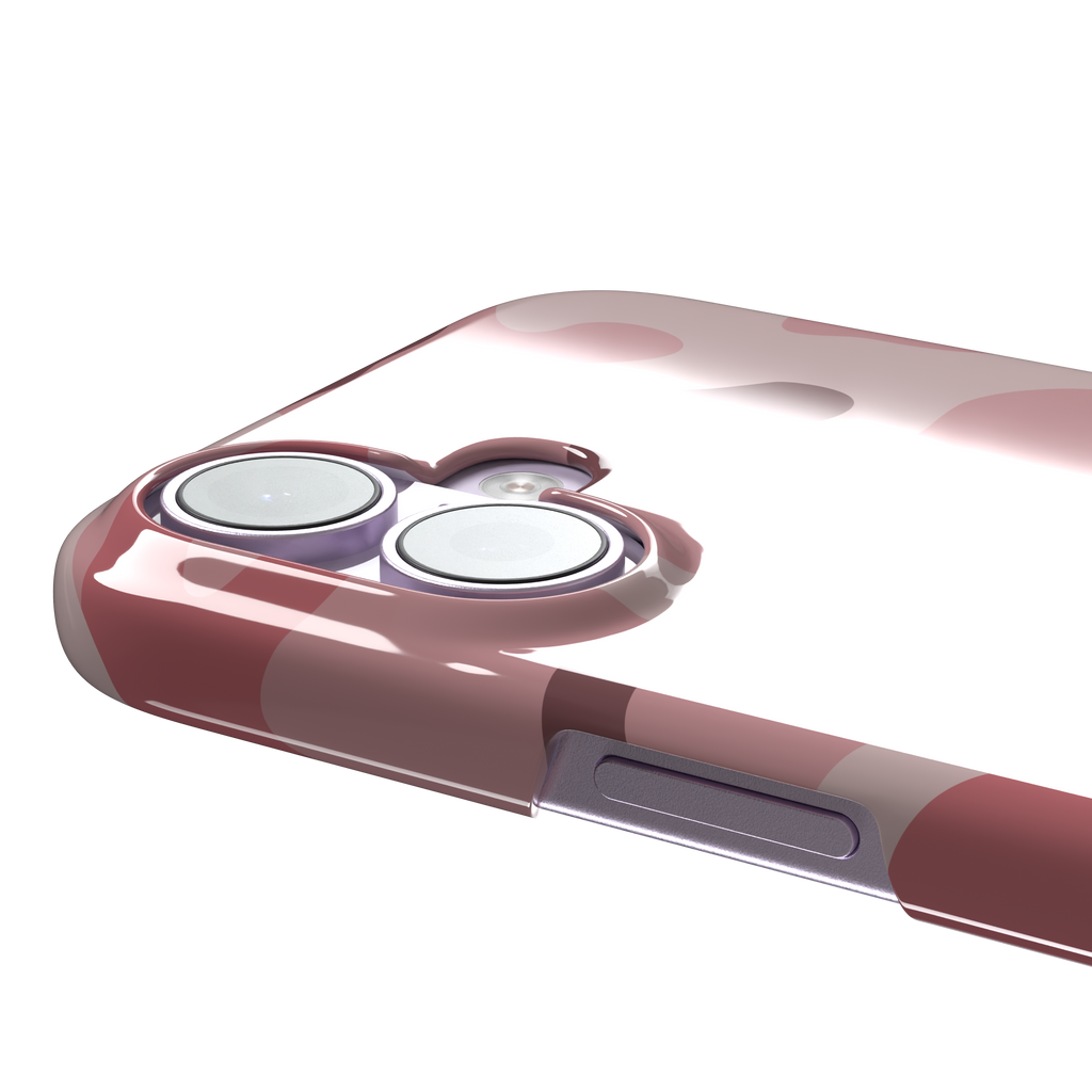 Camouflage, soft camouflage pattern in blush pink and mauve, snap case, volume buttons detail, phone case by Caselier