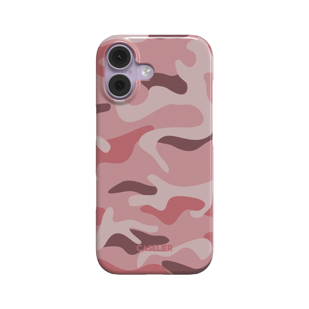 Pink, blush, and mauve camouflage pattern phone case, glossy finish, front view on white background, phone case by Caselier - snap case, front view | Caselier
