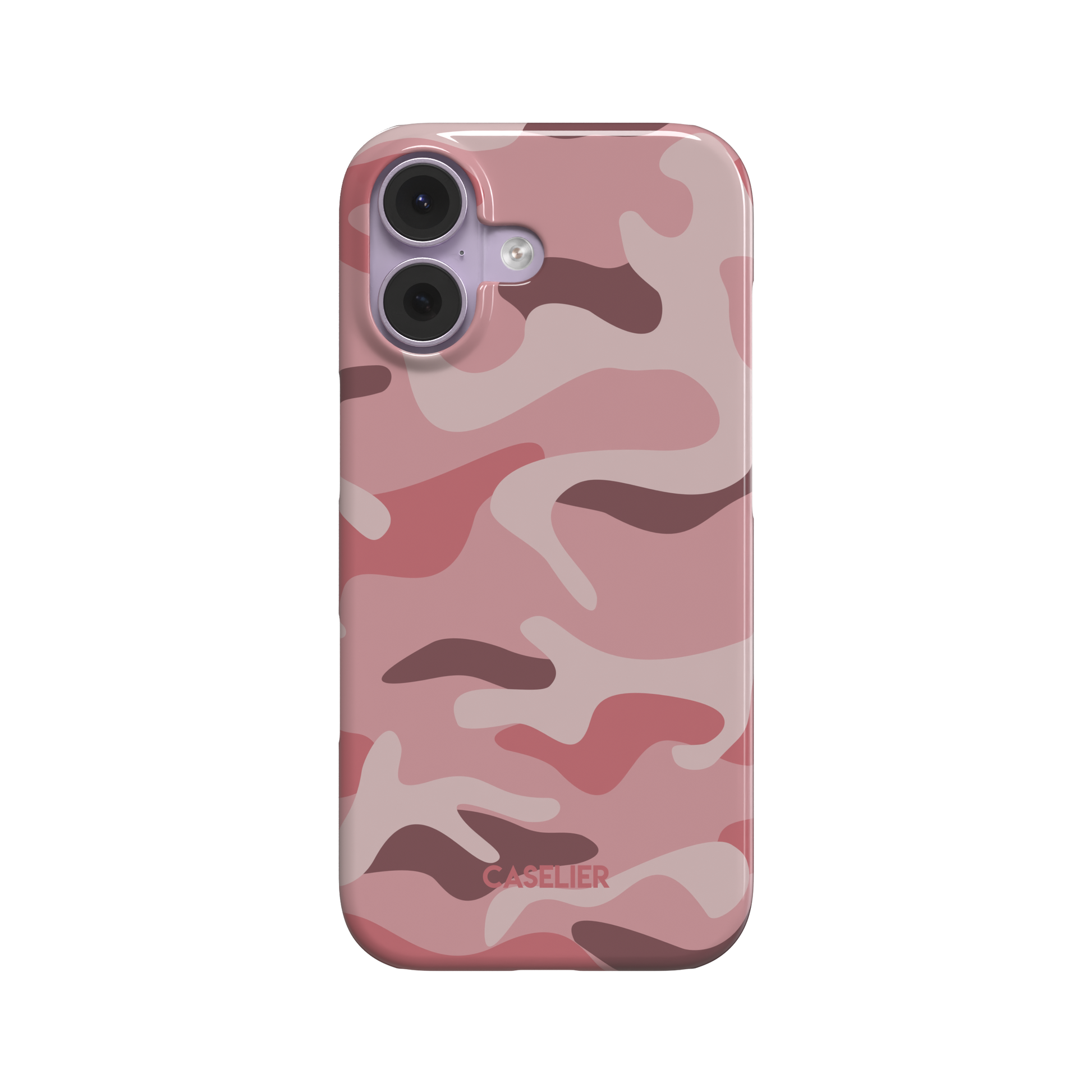 Pink, blush, and mauve camouflage pattern phone case, glossy finish, front view on white background, phone case by Caselier - snap case, front view | Caselier