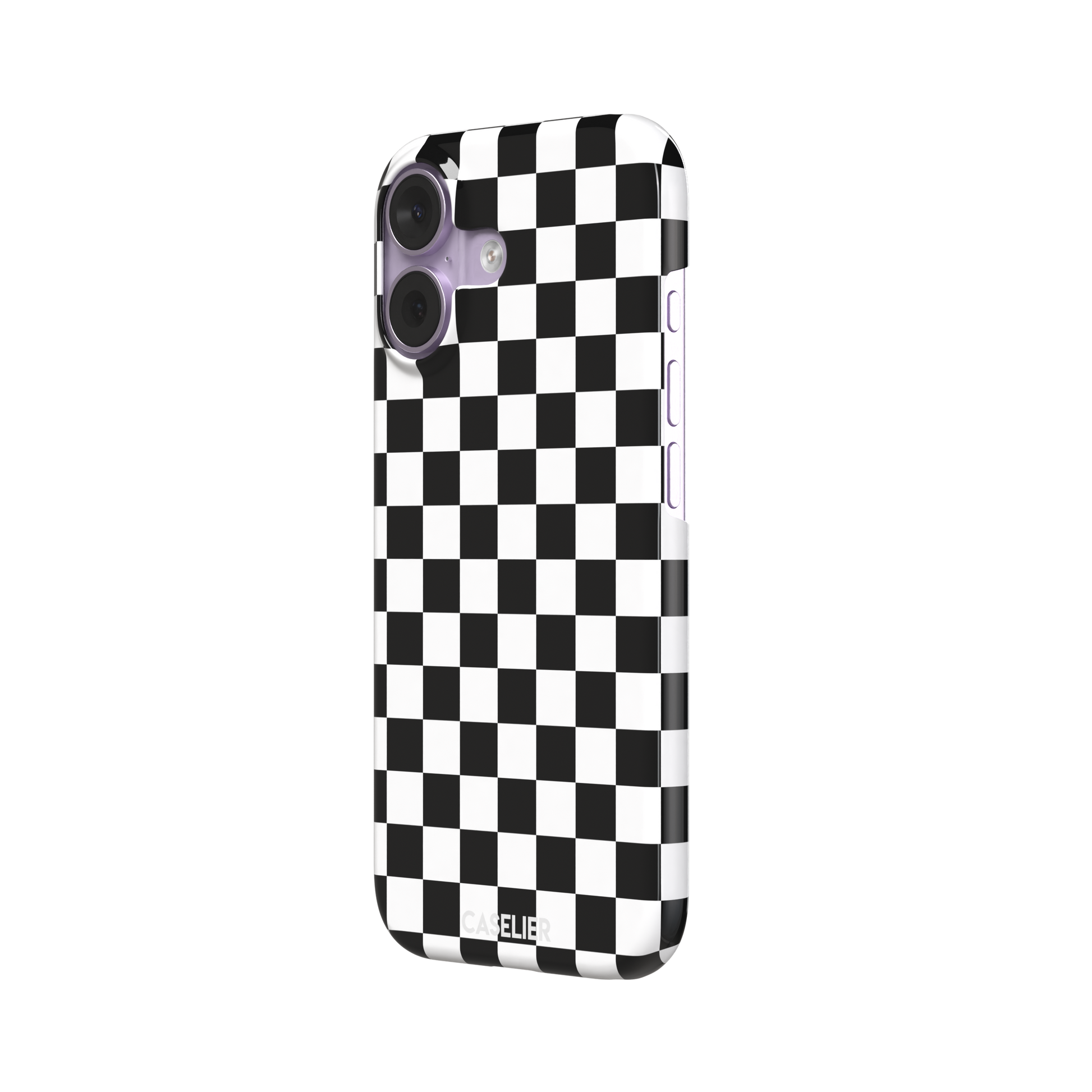 Checkered phone case in classic black and white checkerboard pattern, phone case by Caselier — snap case, right view