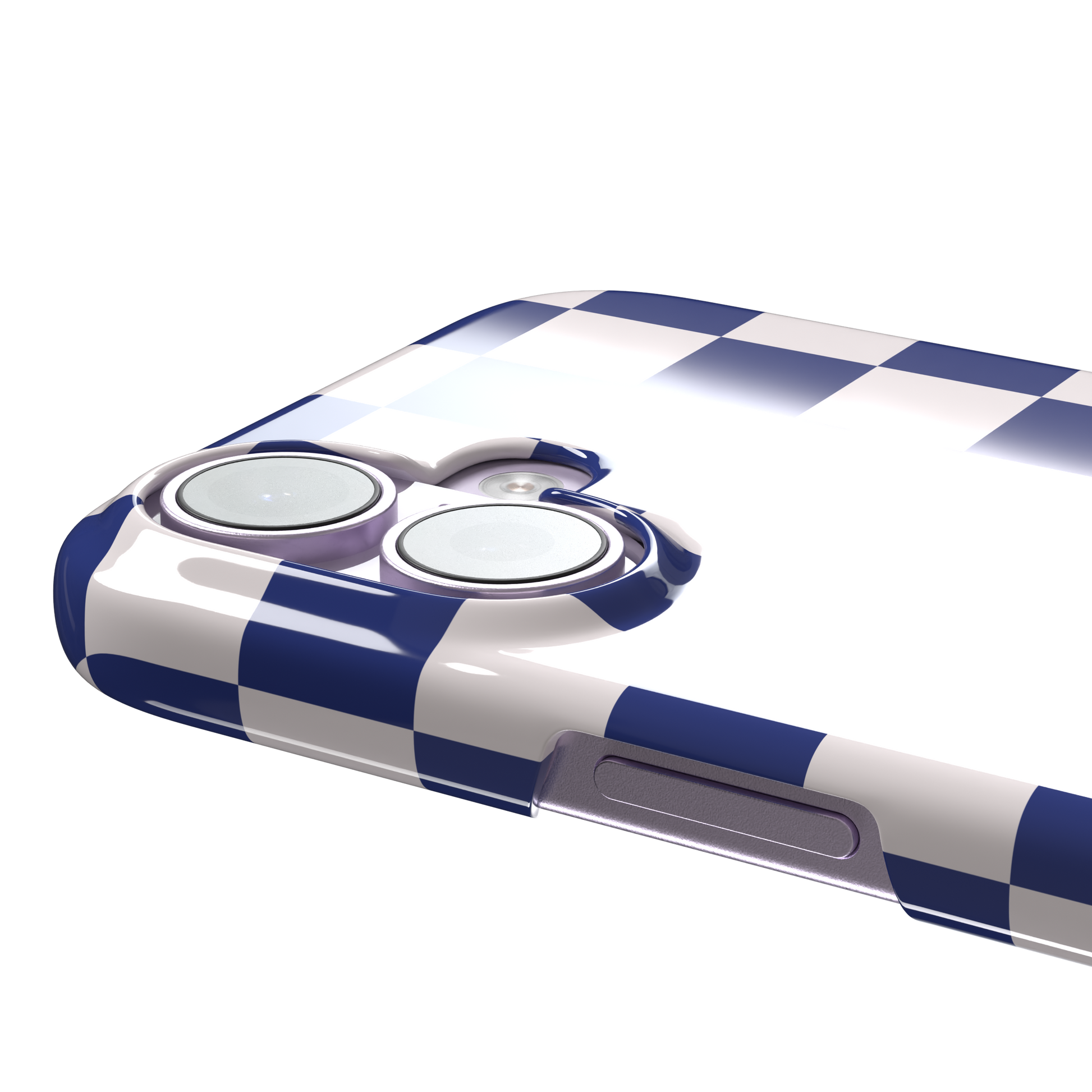 Checkered, navy and cream checkerboard grid pattern, snap case, volume buttons detail, phone case by Caselier