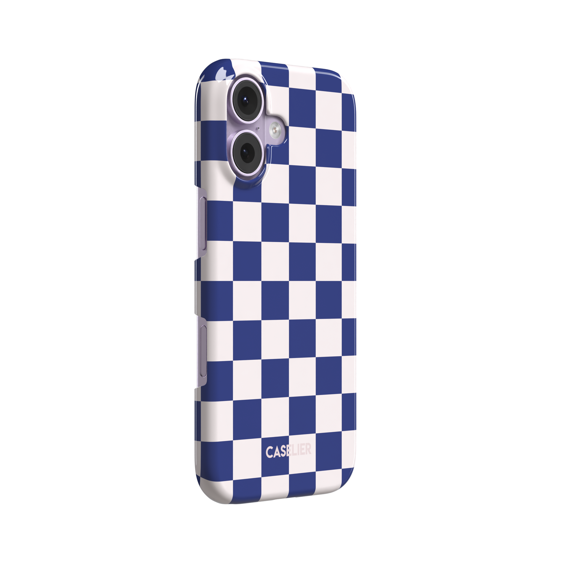 Checkered, navy and cream checkerboard grid pattern, snap case, left view, phone case by Caselier