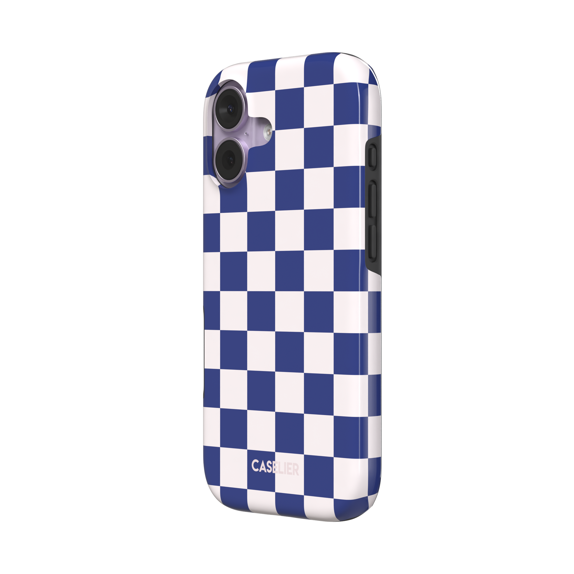Checkered, navy and cream checkerboard grid pattern, tough case, right view, phone case by Caselier