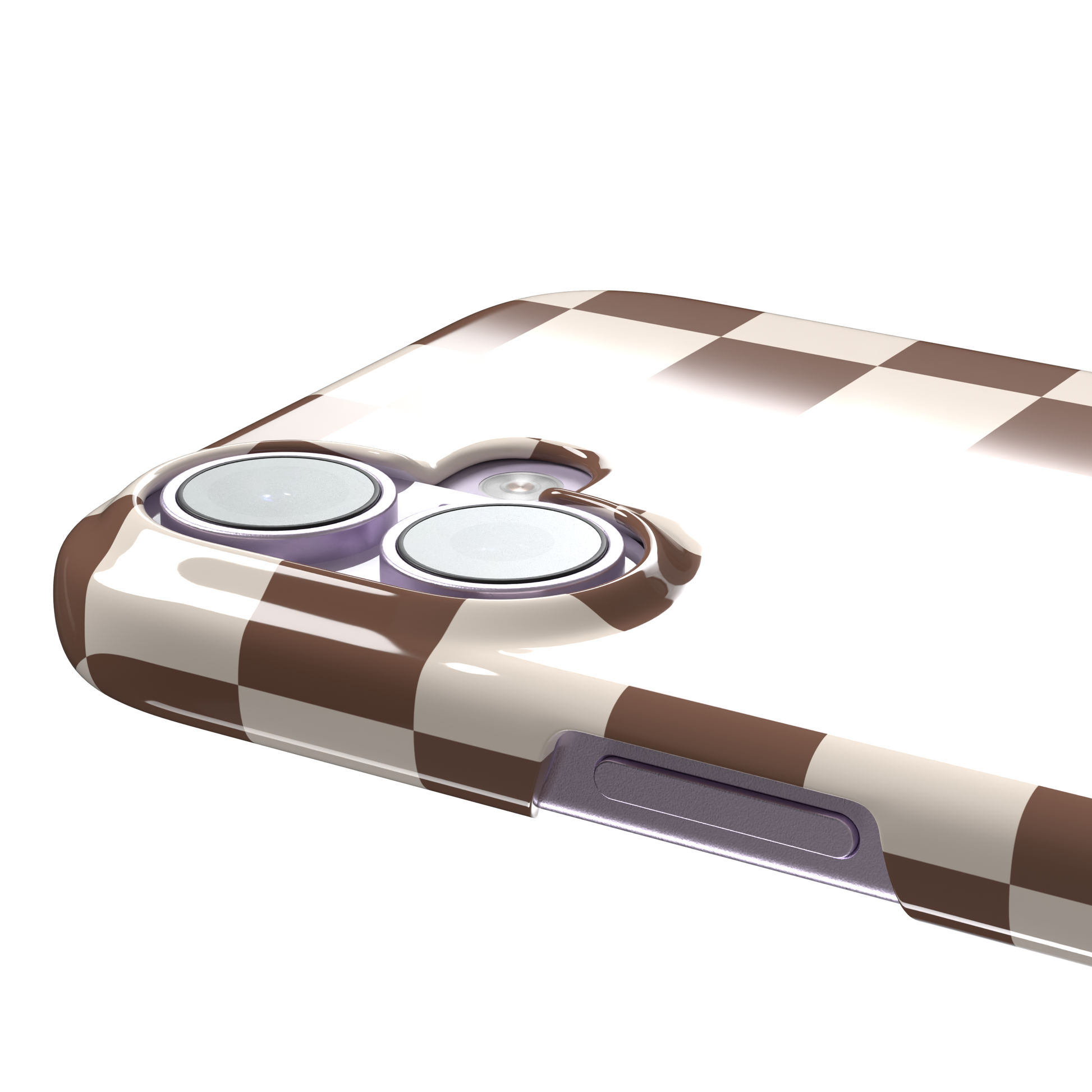 Checkered, brown and cream checkerboard grid pattern, snap case, volume buttons detail, phone case by Caselier