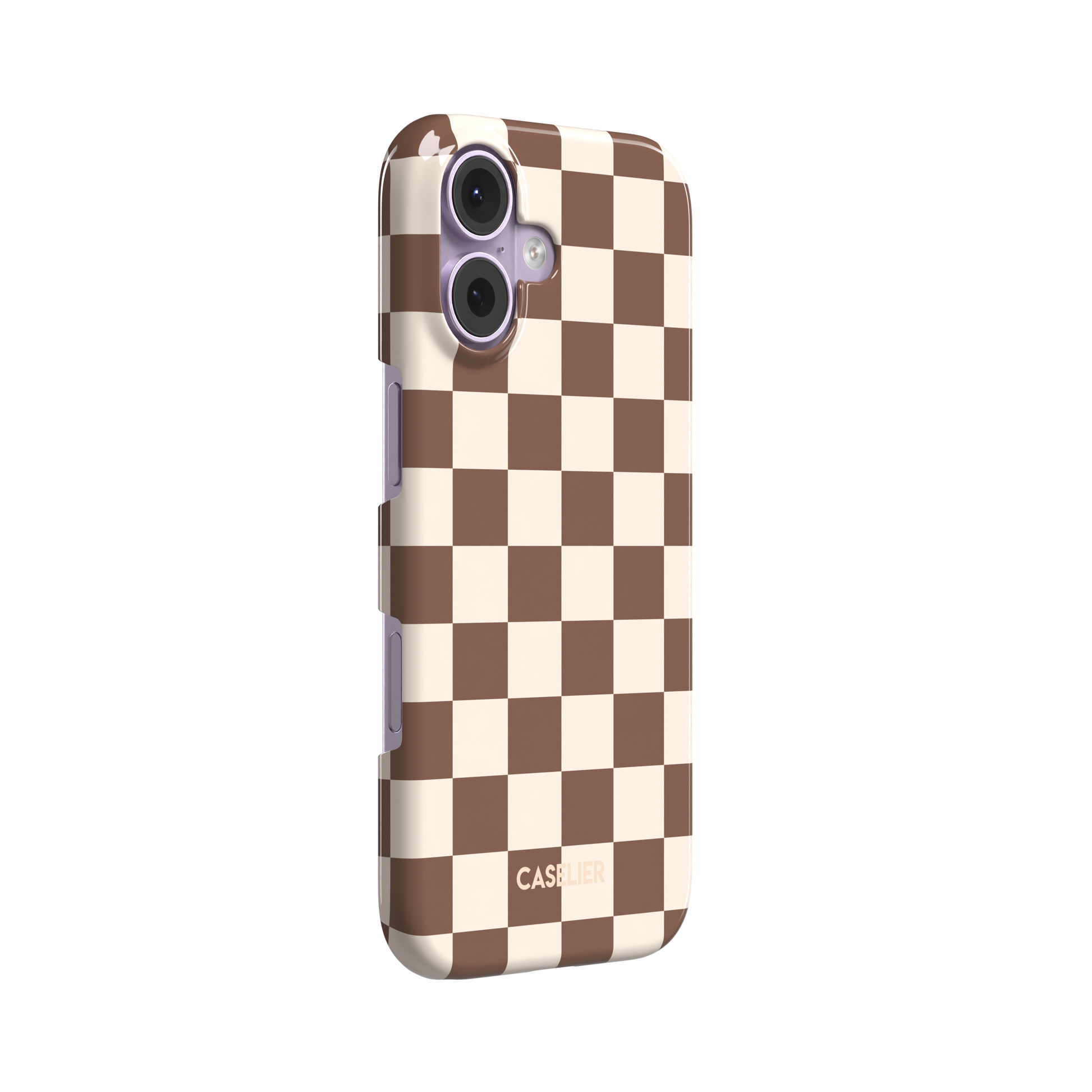 Checkered, brown and cream checkerboard grid pattern, snap case, left view, phone case by Caselier