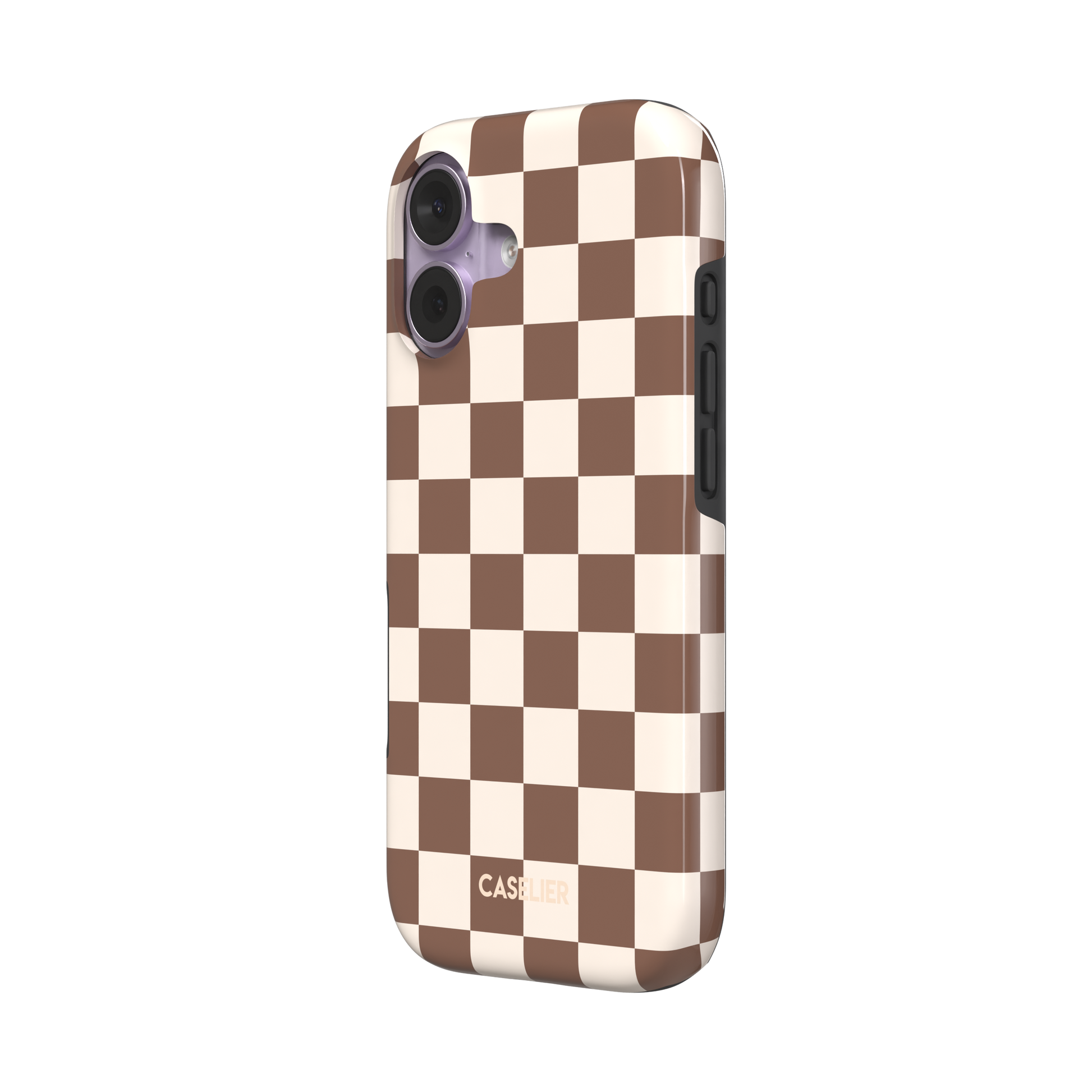 Checkered, brown and cream checkerboard grid pattern, tough case, right view, phone case by Caselier