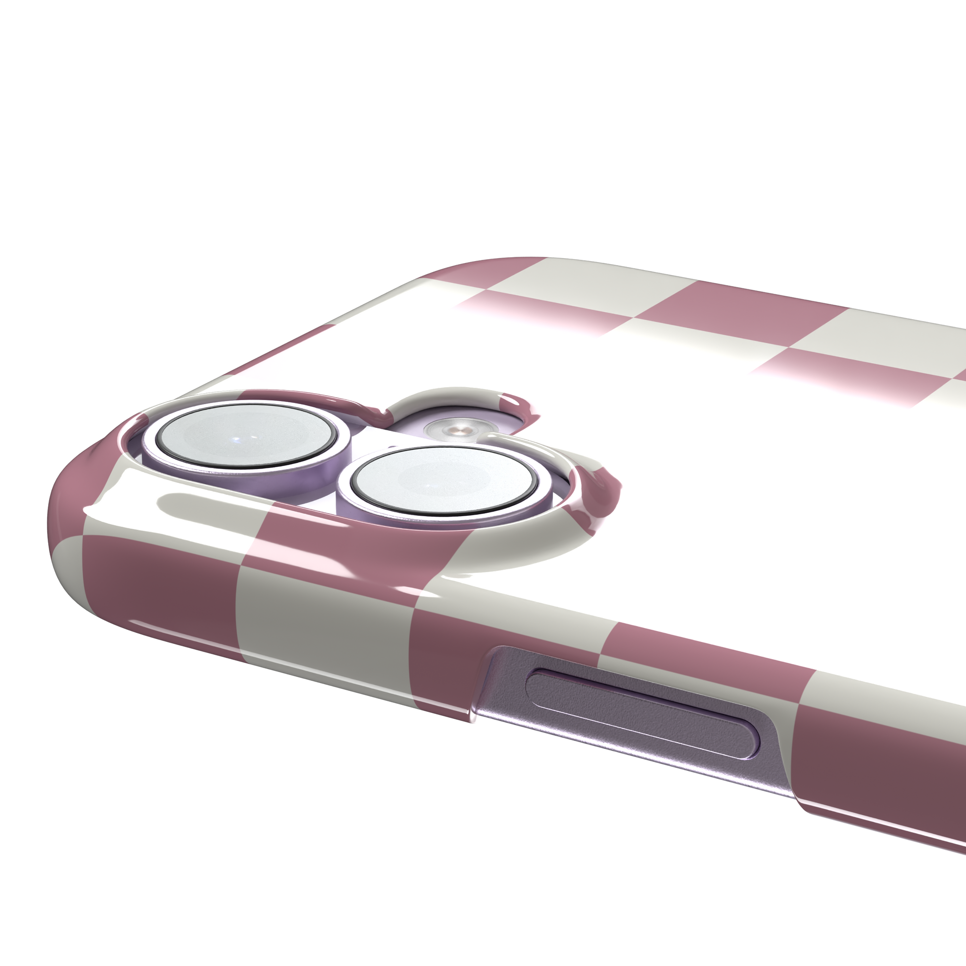 Checkered, dusty pink and cream checkerboard grid pattern, snap case, volume buttons detail, phone case by Caselier
