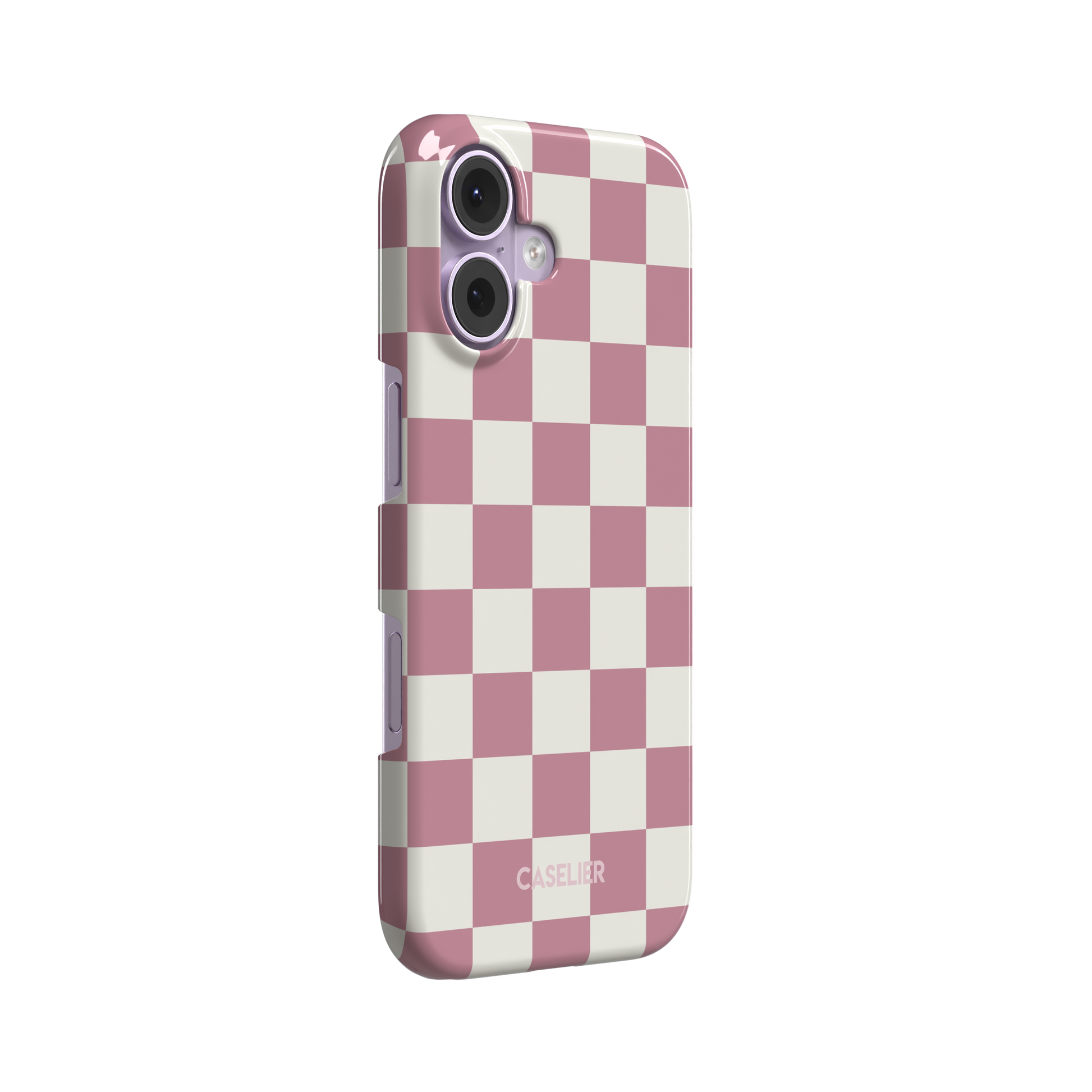 Checkered, dusty pink and cream checkerboard grid pattern, snap case, left view, phone case by Caselier