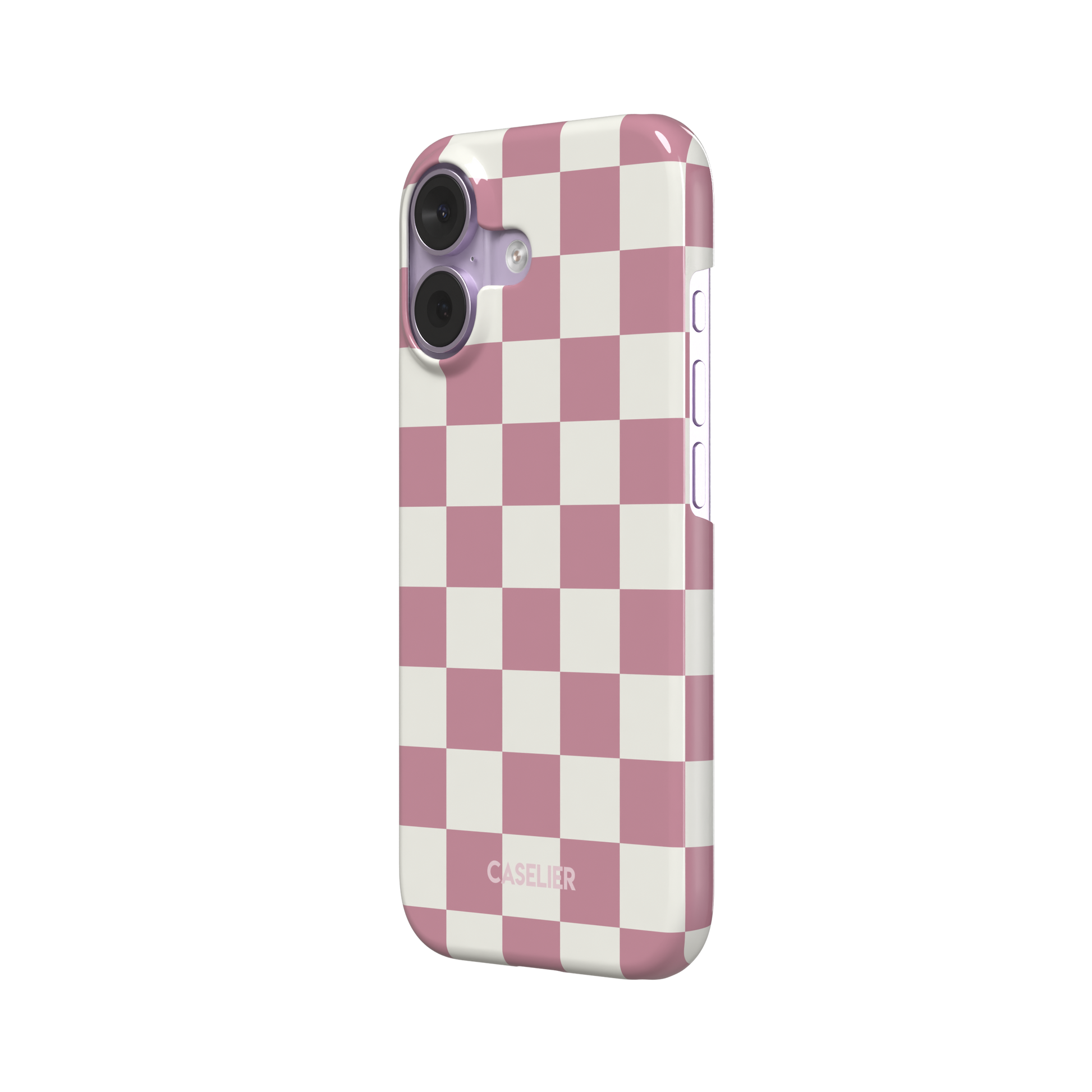 Checkered, dusty pink and cream checkerboard grid pattern, snap case, right view, phone case by Caselier