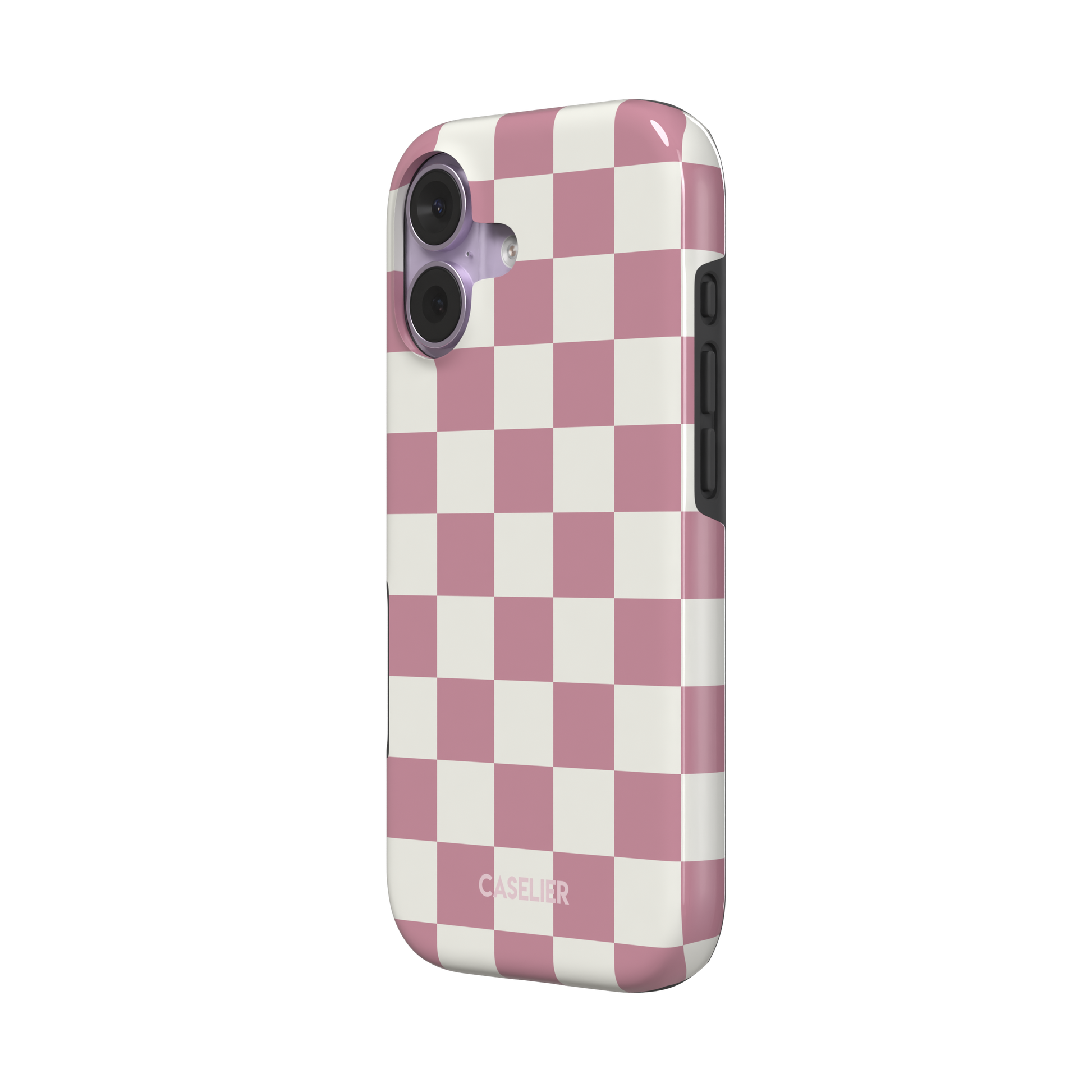 Checkered, dusty pink and cream checkerboard grid pattern, tough case, right view, phone case by Caselier