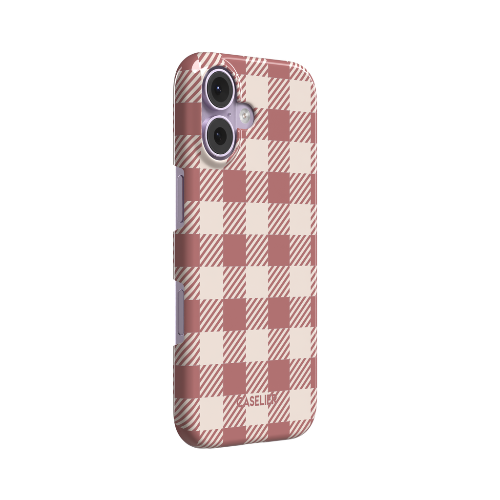 Checkered Plaid, dusty rose and cream gingham check pattern, snap case, left view, phone case by Caselier