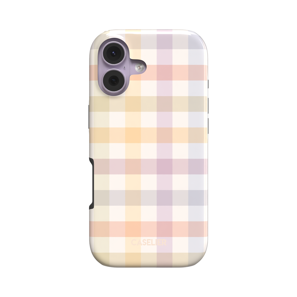 Colorful Plaid pastel gingham phone case shown in a two-piece tough case style, front view revealing the side profile and dual-layer construction, white background, phone case by Caselier - tough case, front view | Caselier