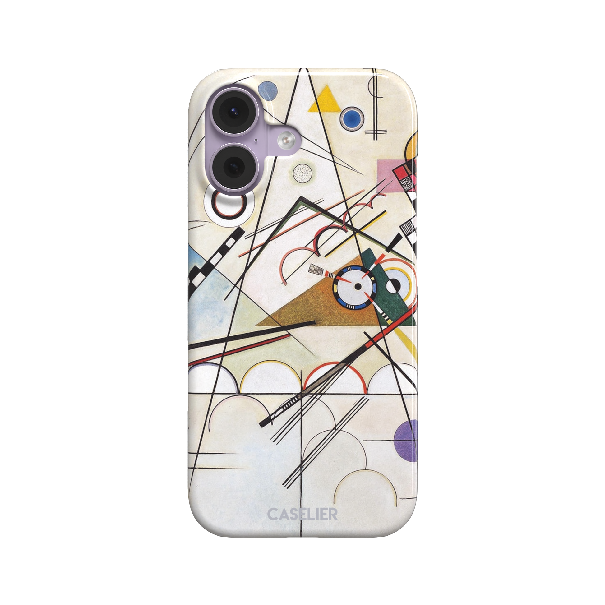 Composition VIII by Wassily Kandinsky phone case featuring intersecting black lines, geometric shapes, and multicolor accents on a cream background, phone case by Caselier — snap case, front view