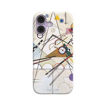 Composition VIII by Wassily Kandinsky phone case featuring intersecting black lines, geometric shapes, and multicolor accents on a cream background, phone case by Caselier — snap case, front view