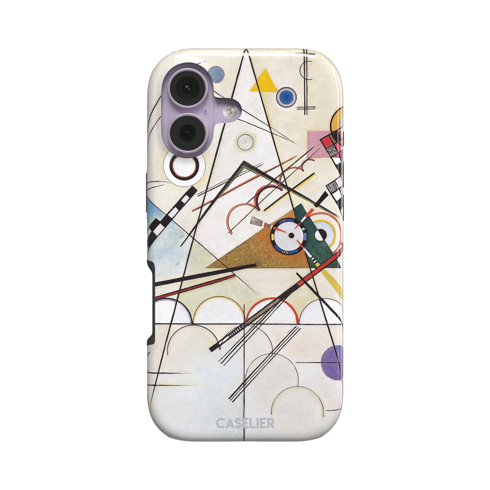 Composition VIII by Wassily Kandinsky phone case featuring intersecting black lines, geometric shapes, and multicolor accents on a cream background, phone case by Caselier — tough case, front view