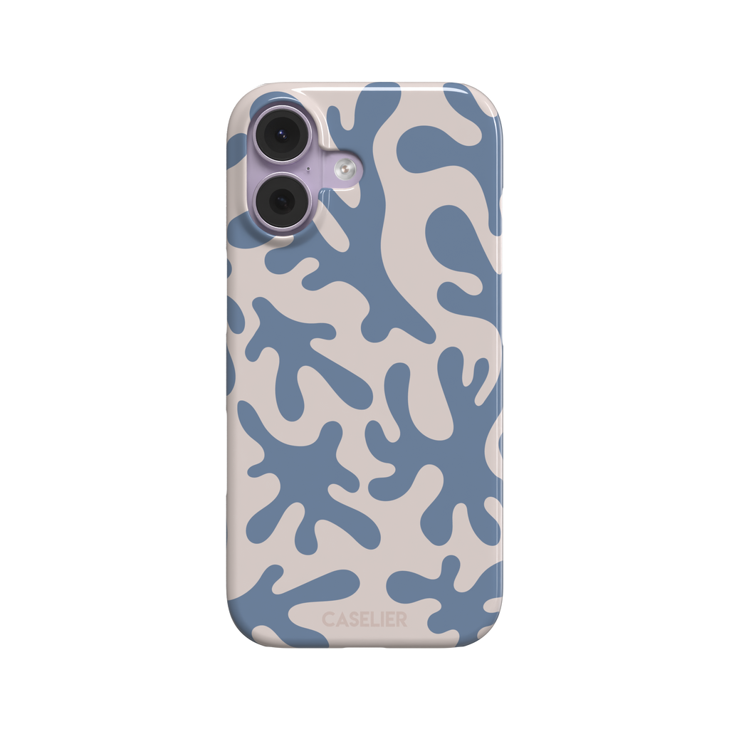 Coral Reef phone case in slate blue and warm beige with an all-over branching coral abstract pattern, phone case by Caselier — snap case, front view