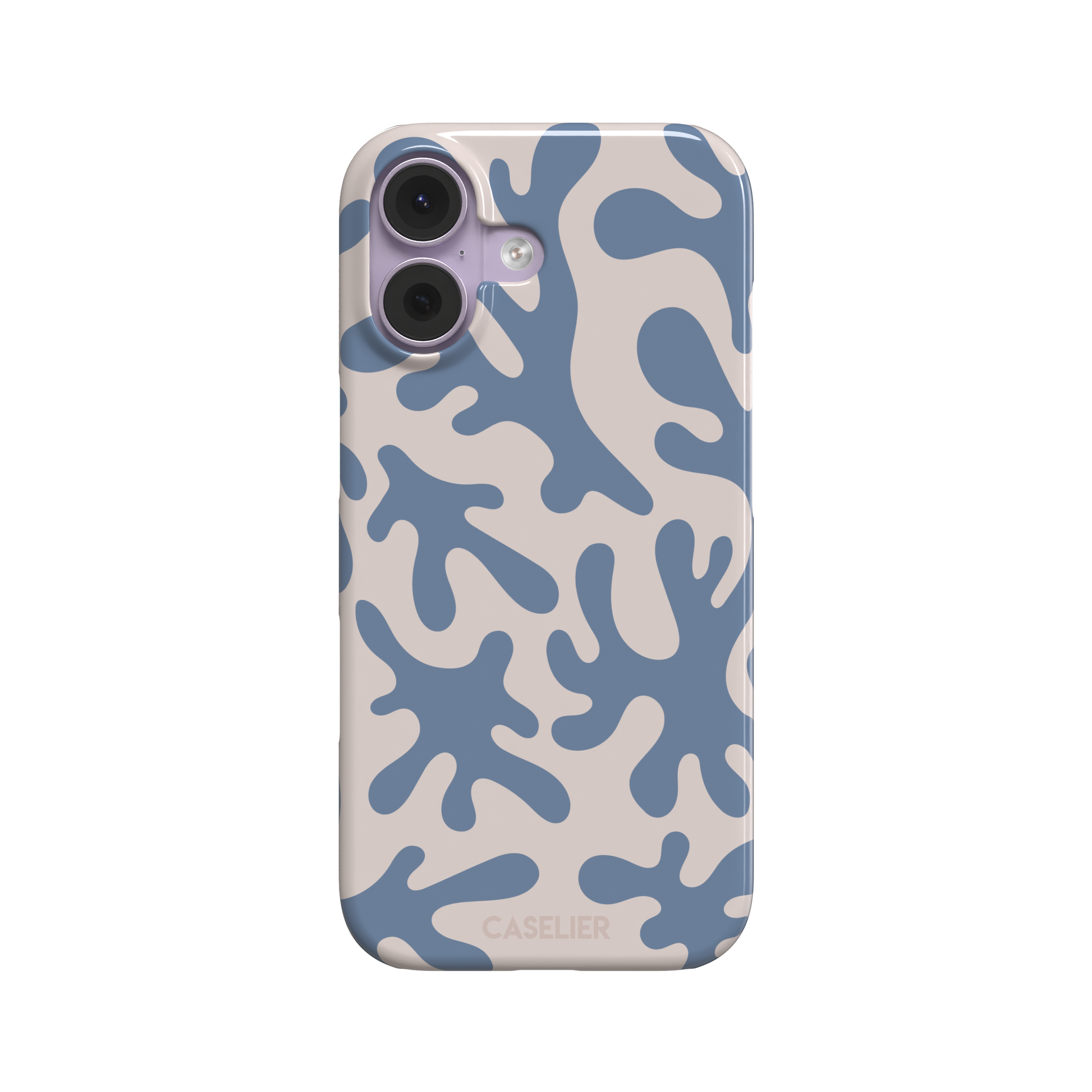 Coral Reef phone case in slate blue and warm beige with an all-over branching coral abstract pattern, phone case by Caselier — snap case, front view