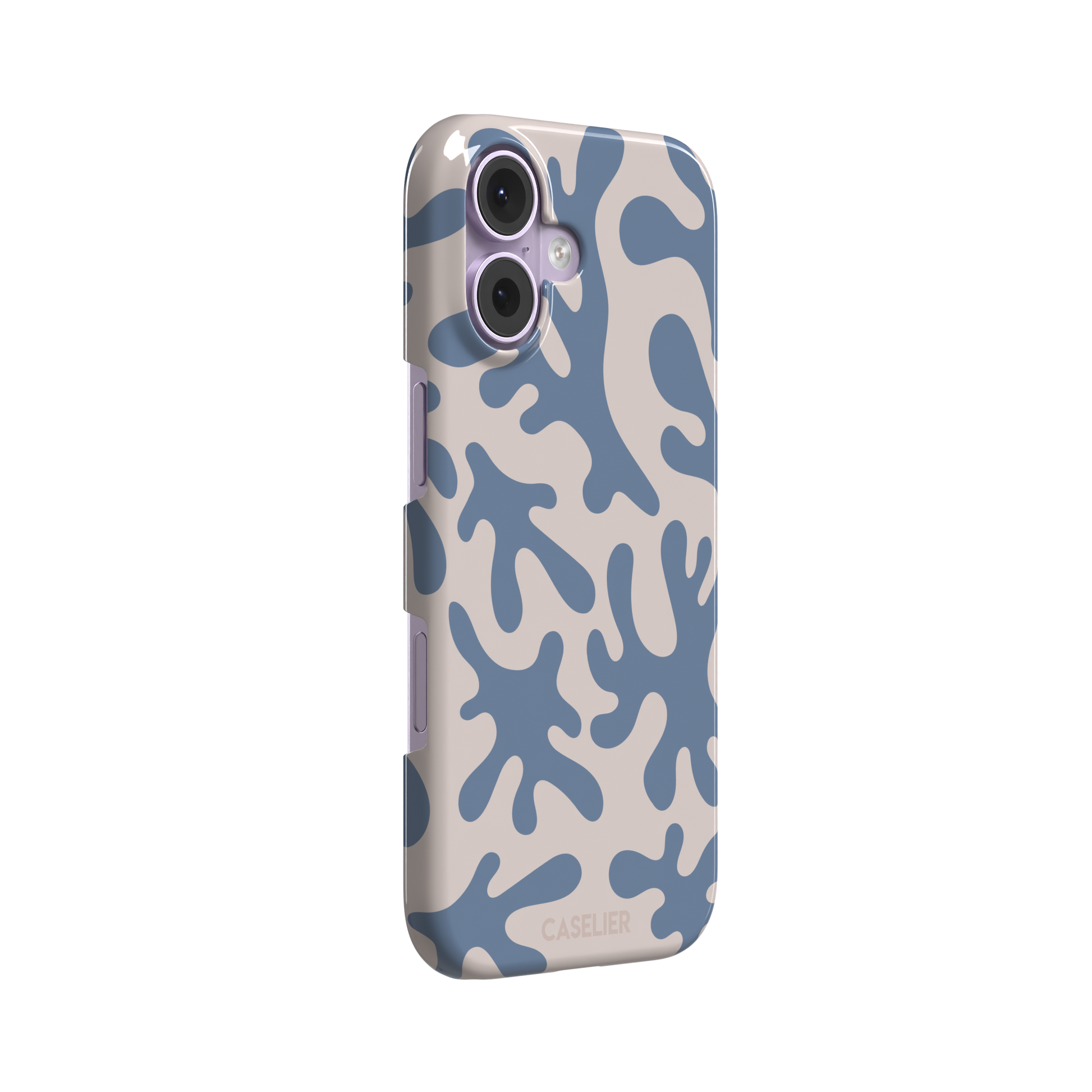 Coral Reef phone case in slate blue and warm beige with an all-over branching coral abstract pattern, phone case by Caselier — snap case, left view