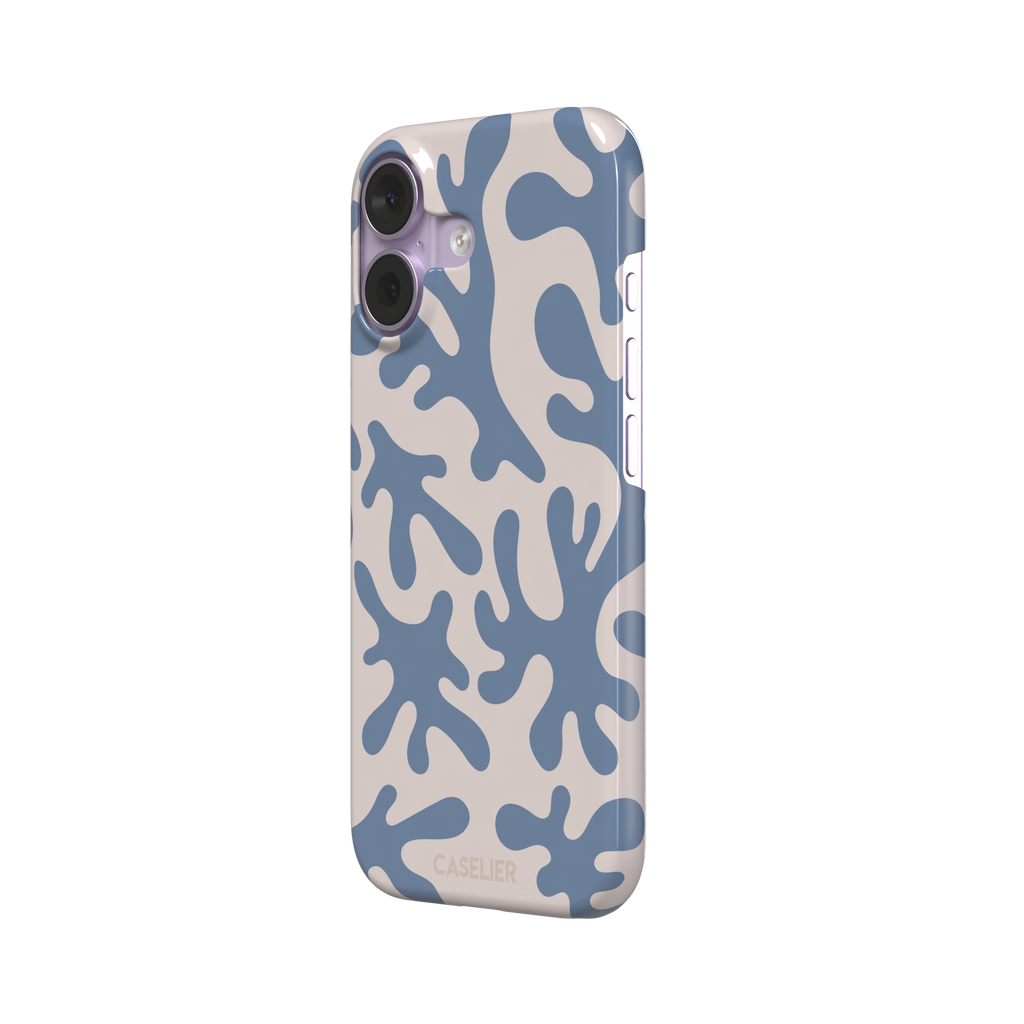 Coral Reef phone case in slate blue and warm beige with an all-over branching coral abstract pattern, phone case by Caselier — snap case, right view