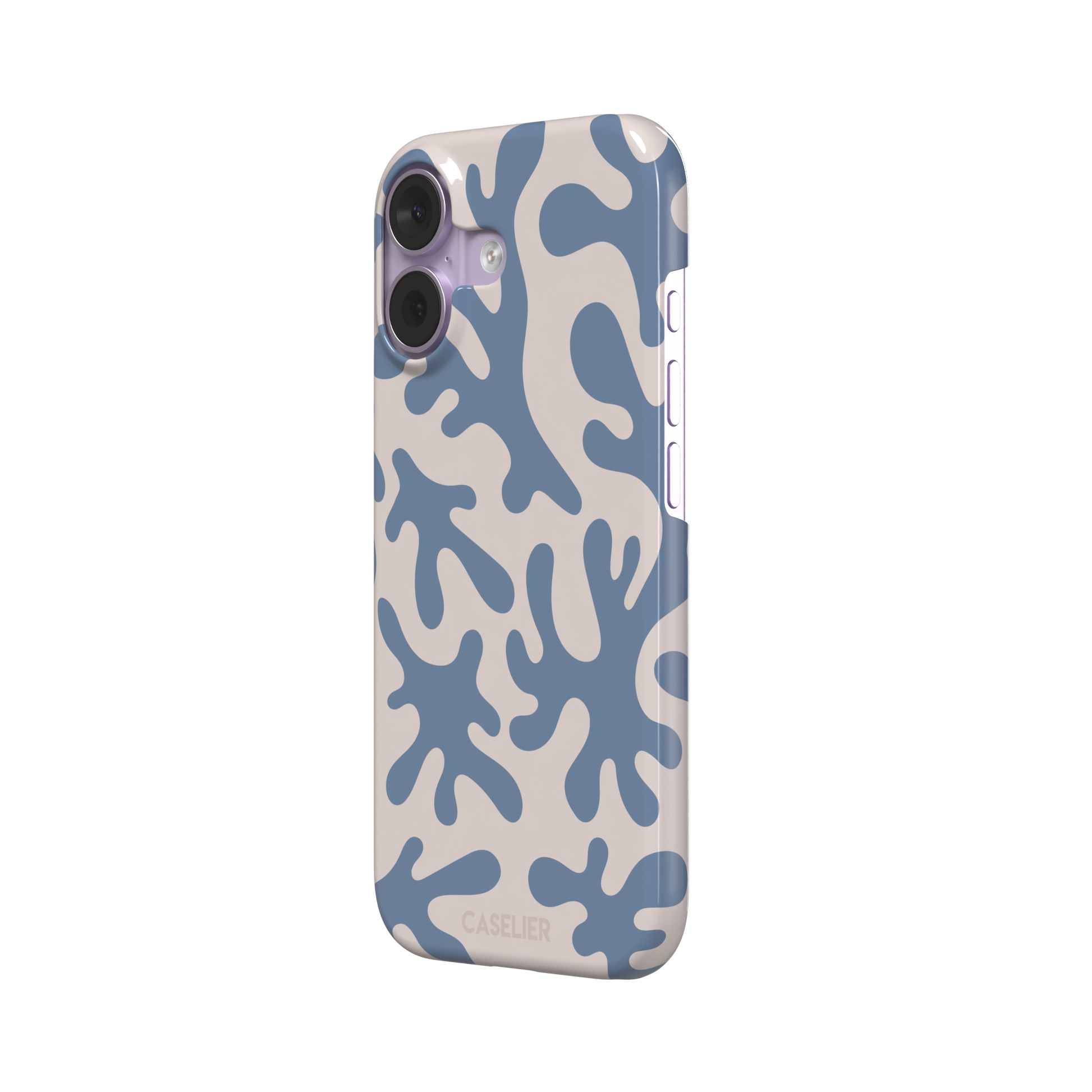Coral Reef phone case in slate blue and warm beige with an all-over branching coral abstract pattern, phone case by Caselier — snap case, right view