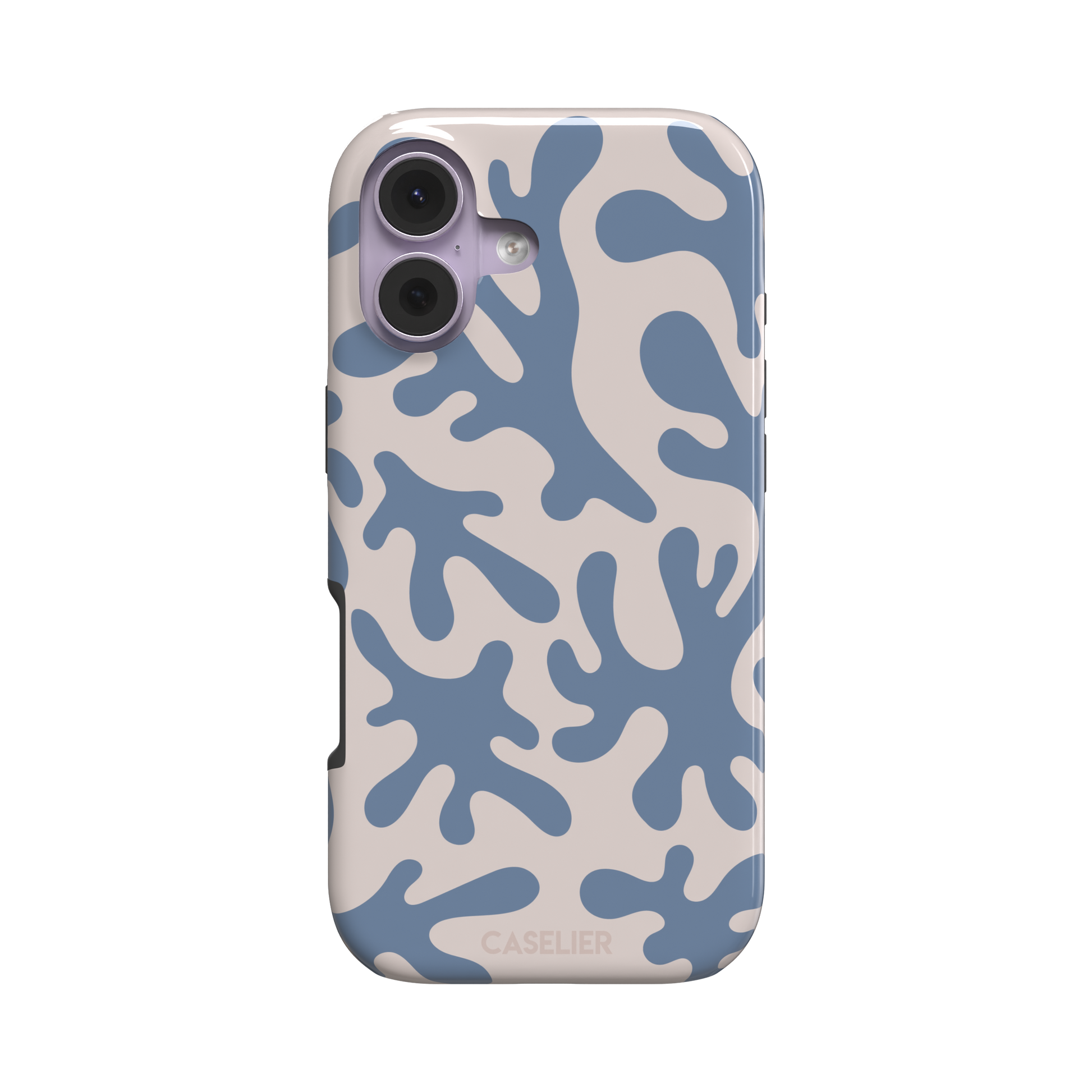 Coral Reef phone case in slate blue and warm beige with an all-over branching coral abstract pattern, phone case by Caselier — tough case, front view