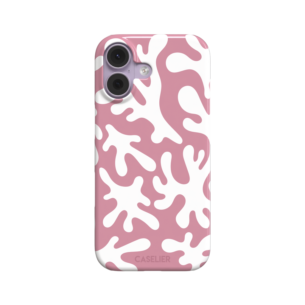 Coral Reef phone case in dusty pink and white with an all-over branching coral abstract pattern, phone case by Caselier — snap case, front view