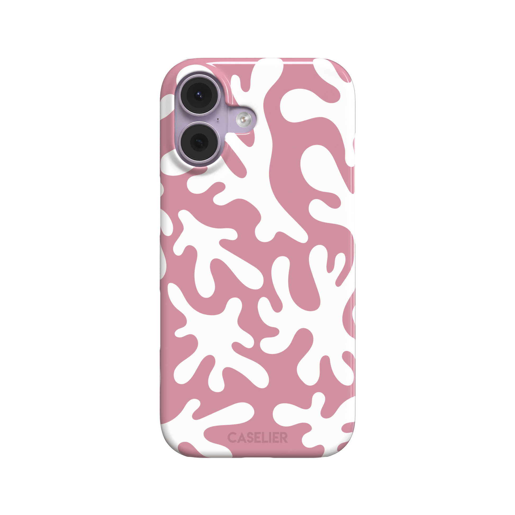 Coral Reef phone case in dusty pink and white with an all-over branching coral abstract pattern, phone case by Caselier — snap case, front view