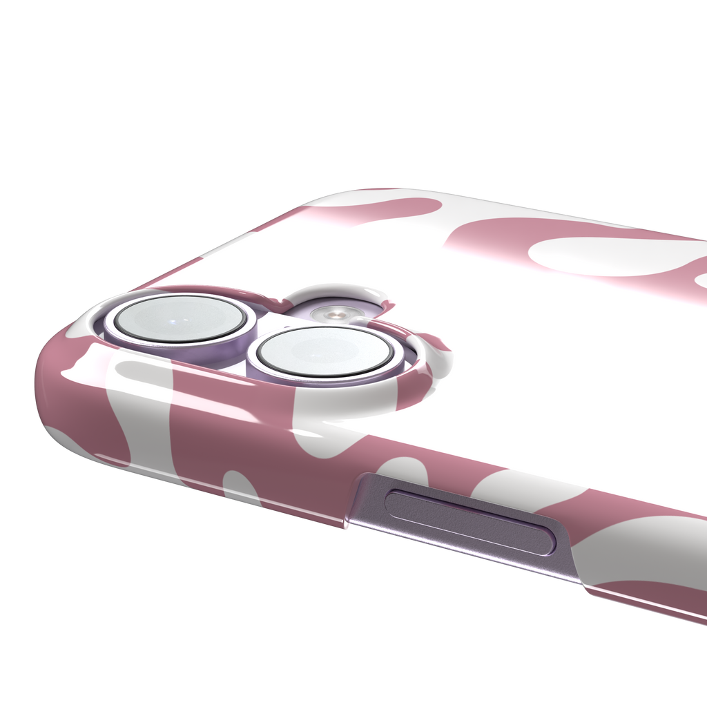 Coral Reef phone case in dusty pink and white with an all-over branching coral abstract pattern, phone case by Caselier — snap case, volume buttons detail