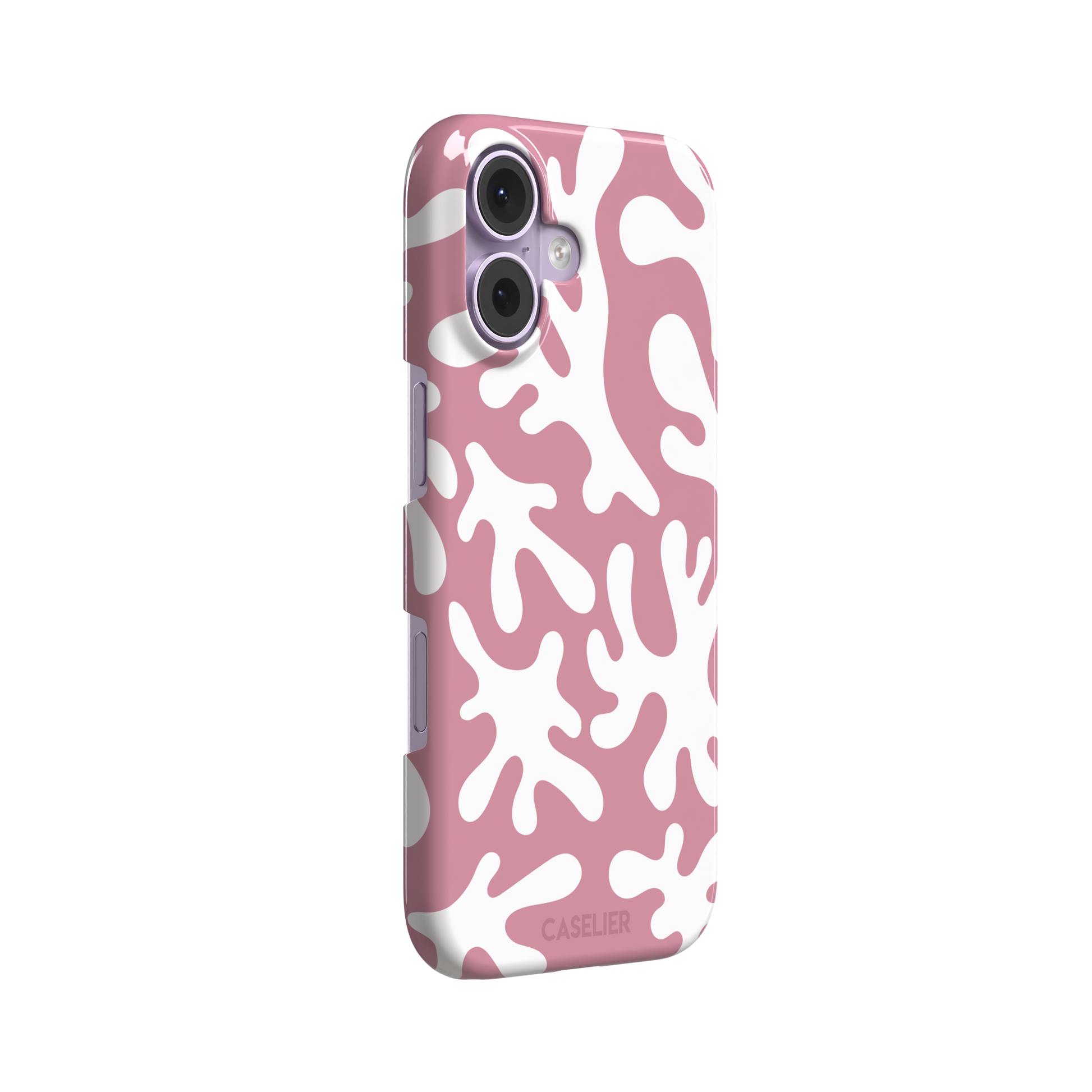 Coral Reef phone case in dusty pink and white with an all-over branching coral abstract pattern, phone case by Caselier — snap case, left view