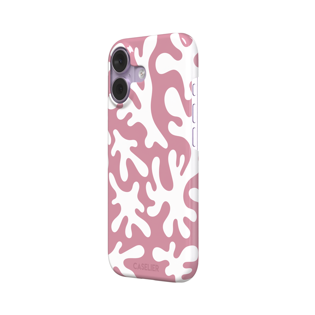 Coral Reef phone case in dusty pink and white with an all-over branching coral abstract pattern, phone case by Caselier — snap case, right view