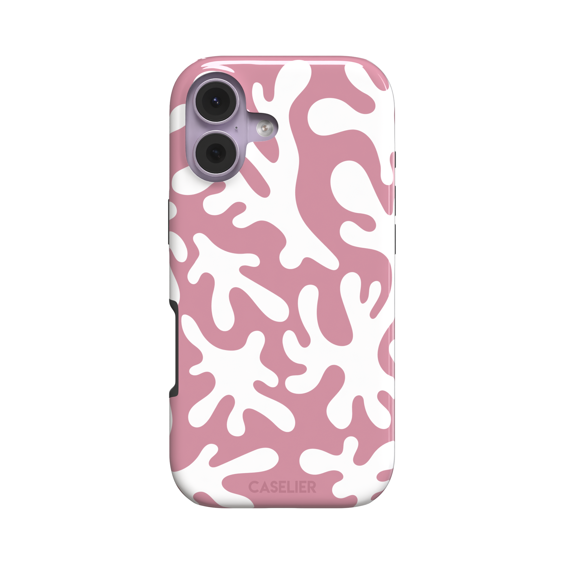 Coral Reef phone case in dusty pink and white with an all-over branching coral abstract pattern, phone case by Caselier — tough case, front view