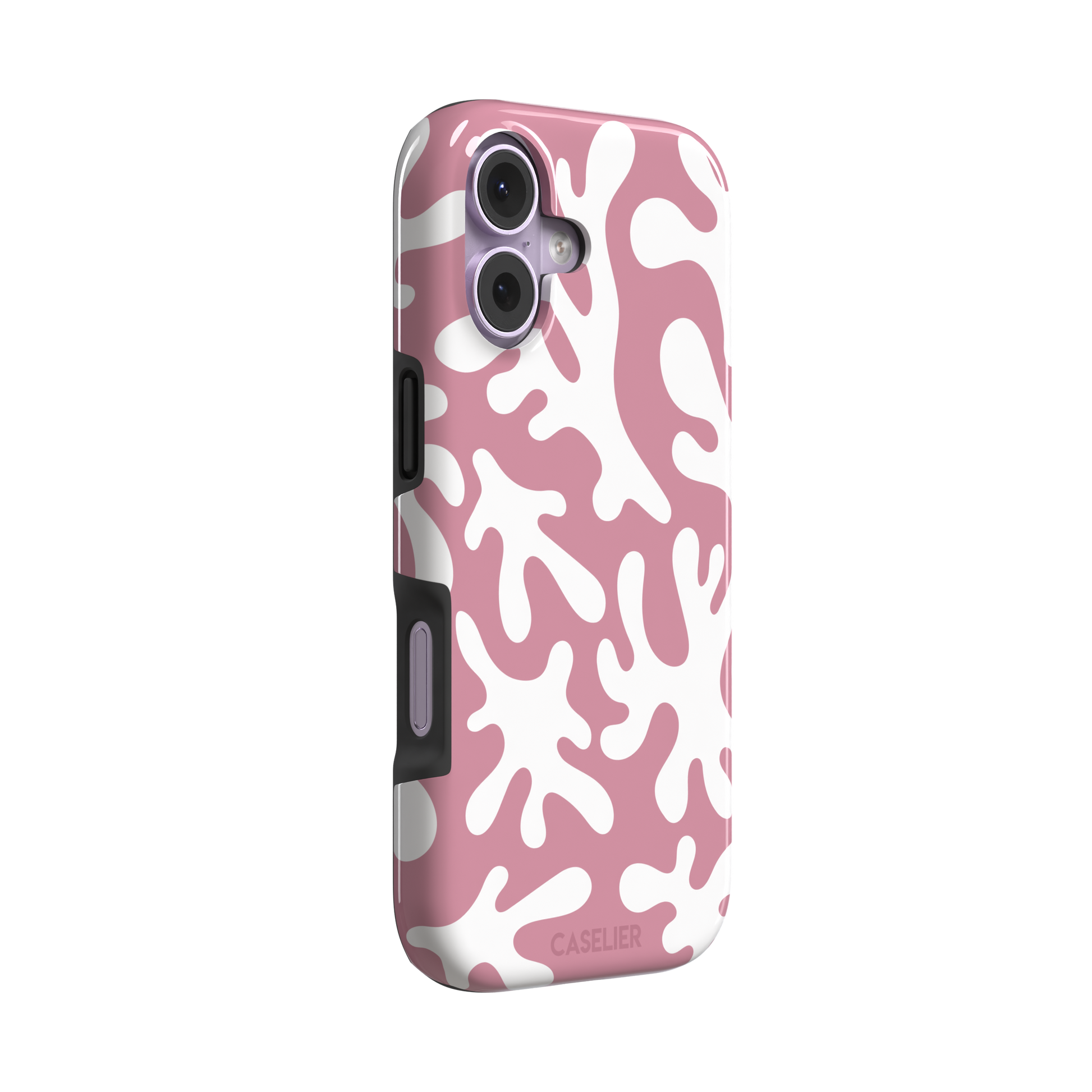 Coral Reef phone case in dusty pink and white with an all-over branching coral abstract pattern, phone case by Caselier — tough case, left view