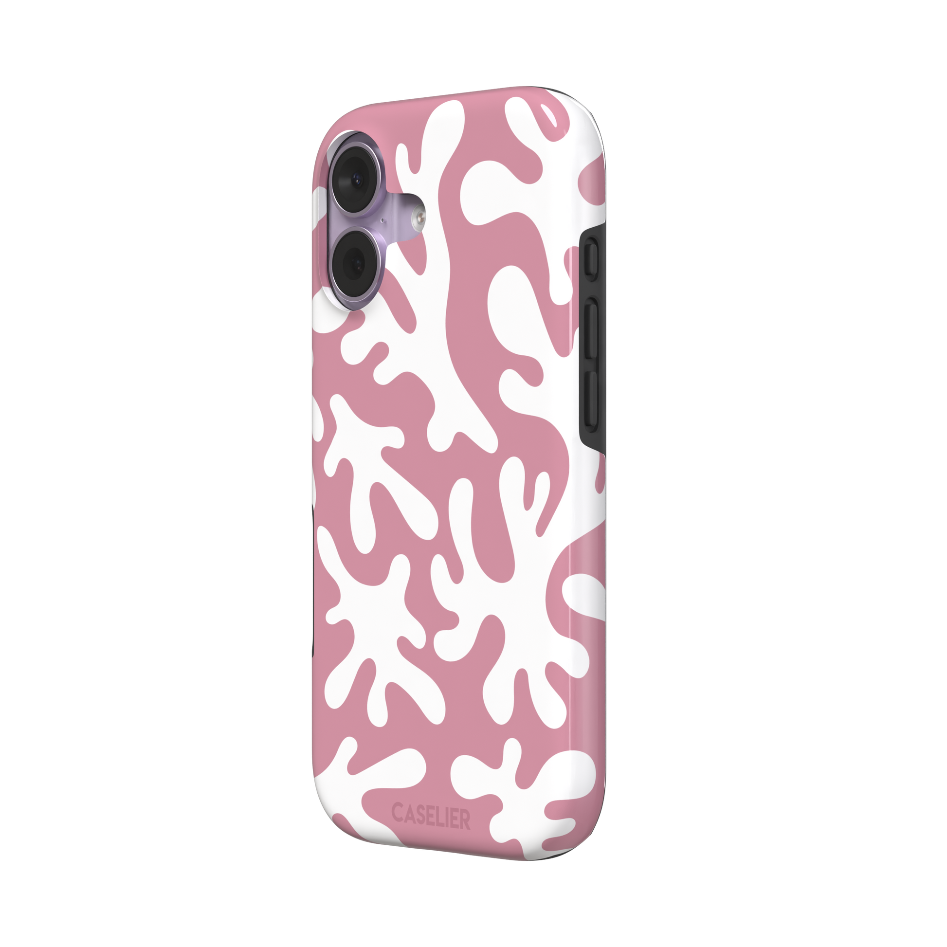 Coral Reef phone case in dusty pink and white with an all-over branching coral abstract pattern, phone case by Caselier — tough case, right view